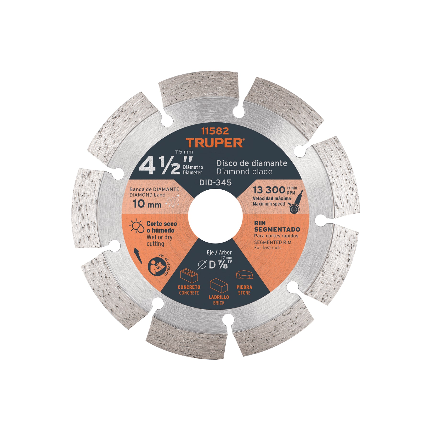 Disco de diamante de 4-1/2' x 2.1 mm, rin segmentado, TRUPER