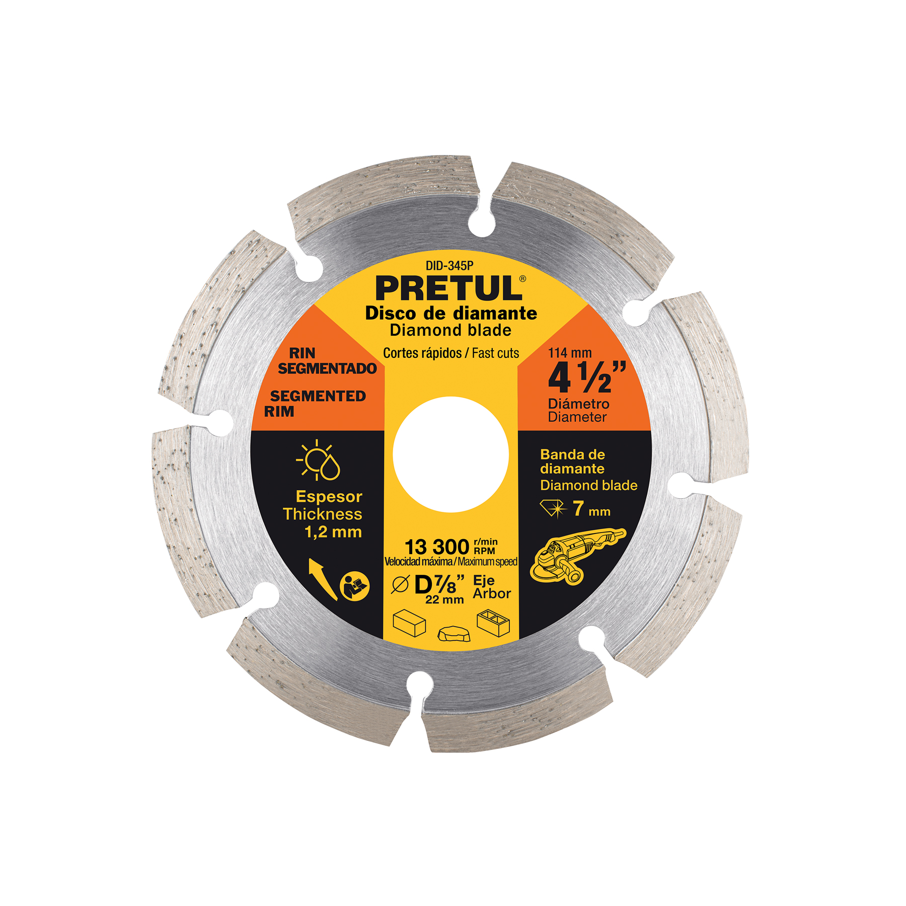 Disco de diamante de 4-1/2' x 1.2 mm rin segmentado, PRETUL