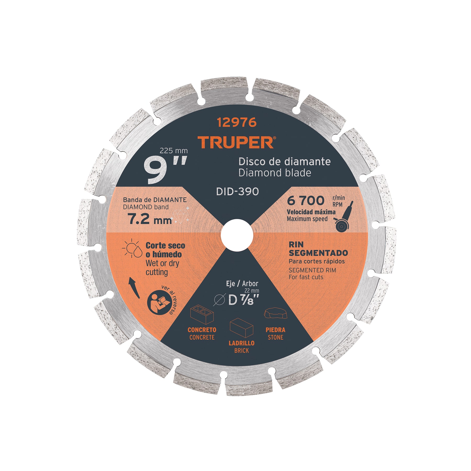 Disco de diamante de 9' x 2.7 mm, rin segmentado, TRUPER