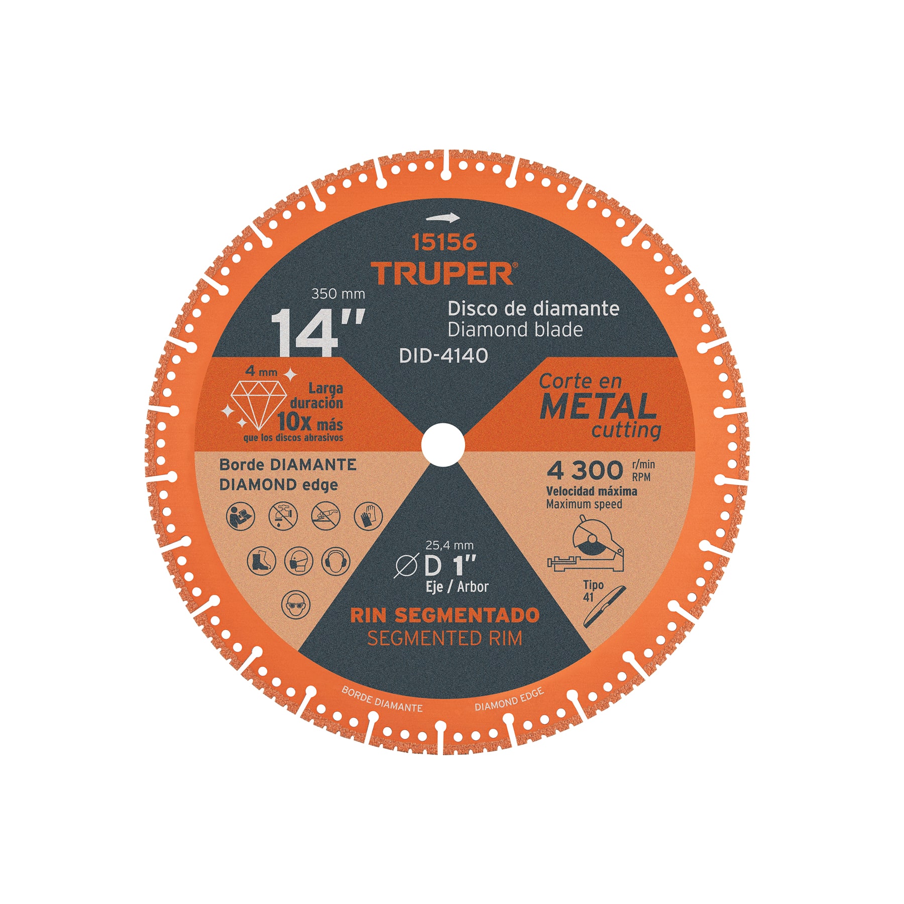 Disco de diamante de 14' x 4 mm, corte de metal, TRUPER