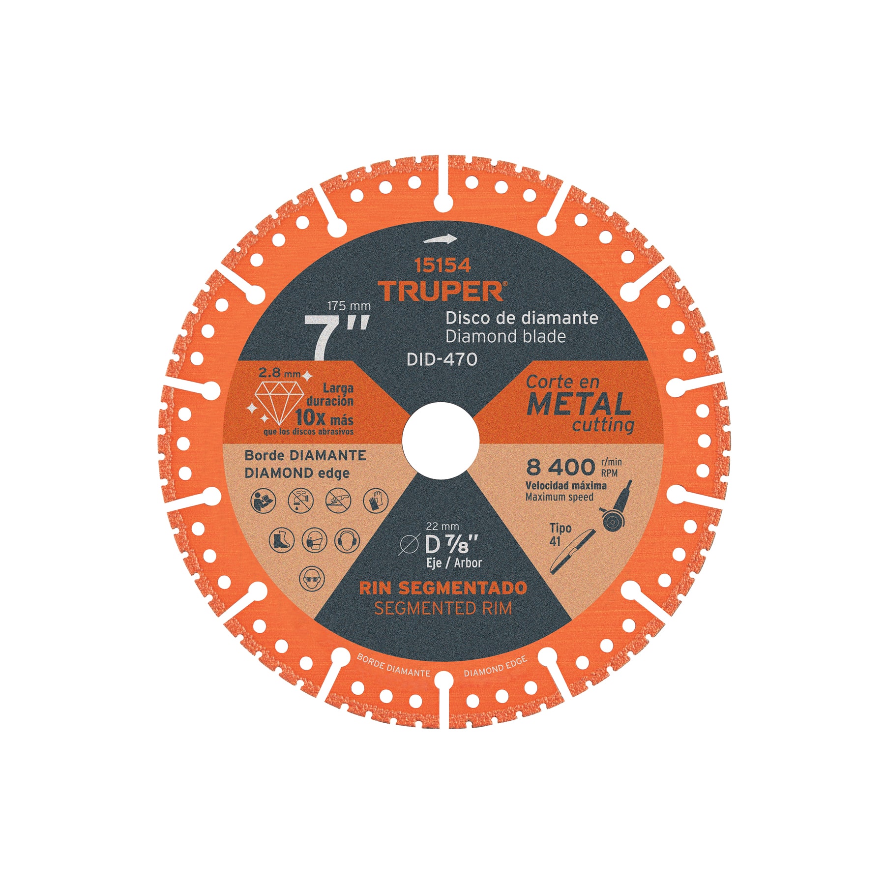 Disco de diamante de 7' x 2.8 mm, corte de metal, TRUPER