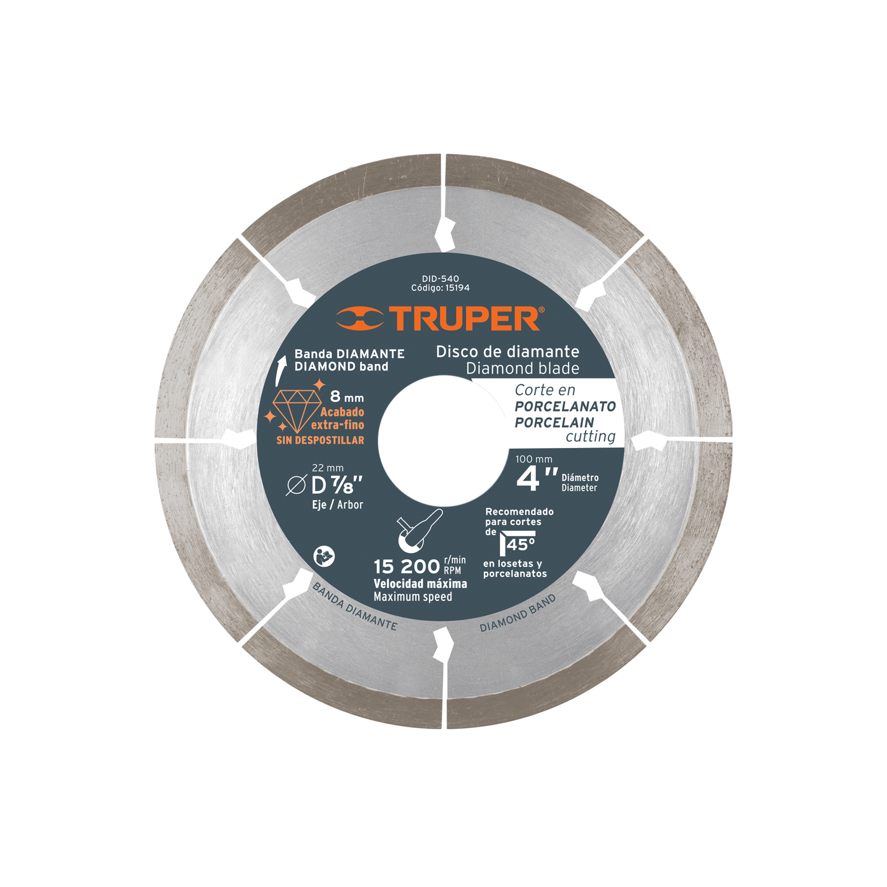 Disco de diamante de 4' x 1.3 mm, corte de porcelanato