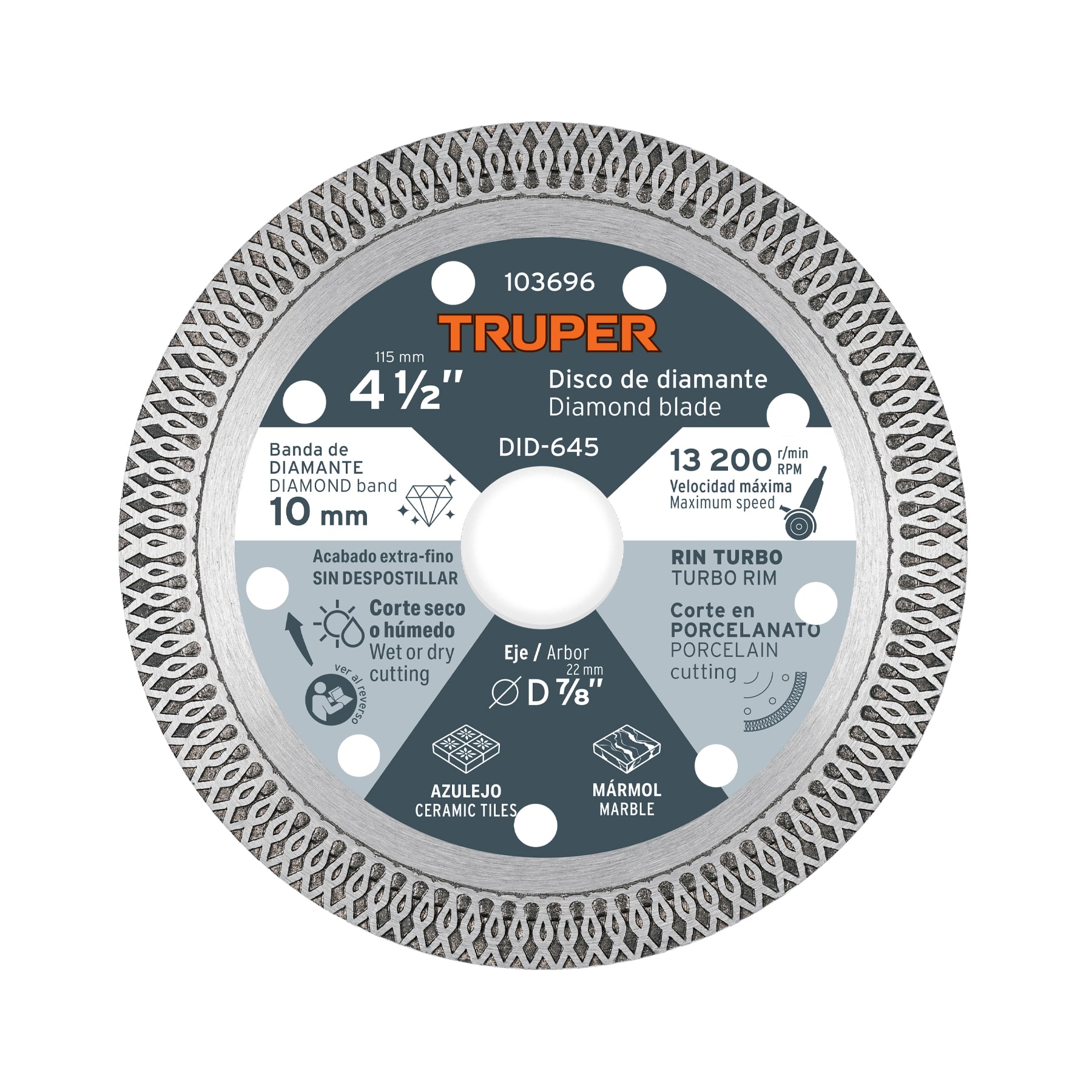 Disco de diamante 4 1/2', corte porcelanato, TRUPER