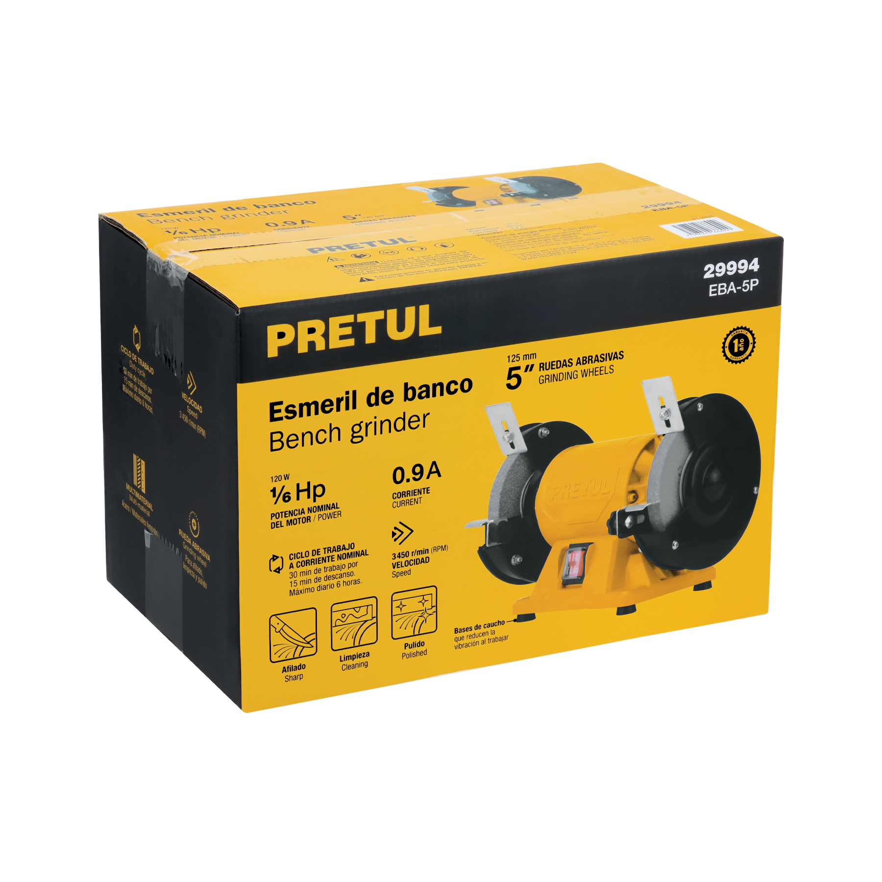 Esmeril de banco de 5' de 1/6 HP (120 W), Pretul - Imagen 4