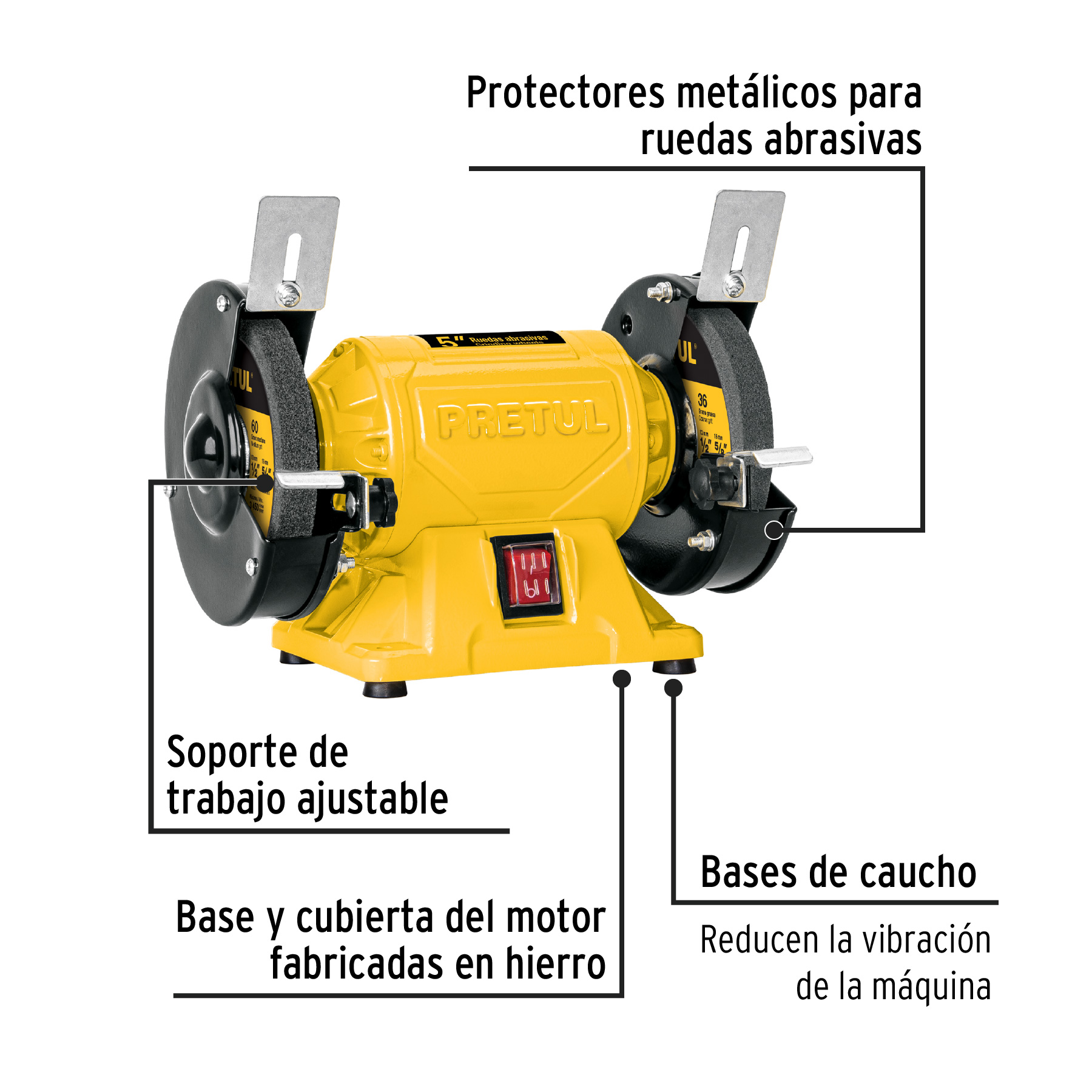 Esmeril de banco de 5' de 1/6 HP (120 W), Pretul - Imagen 2