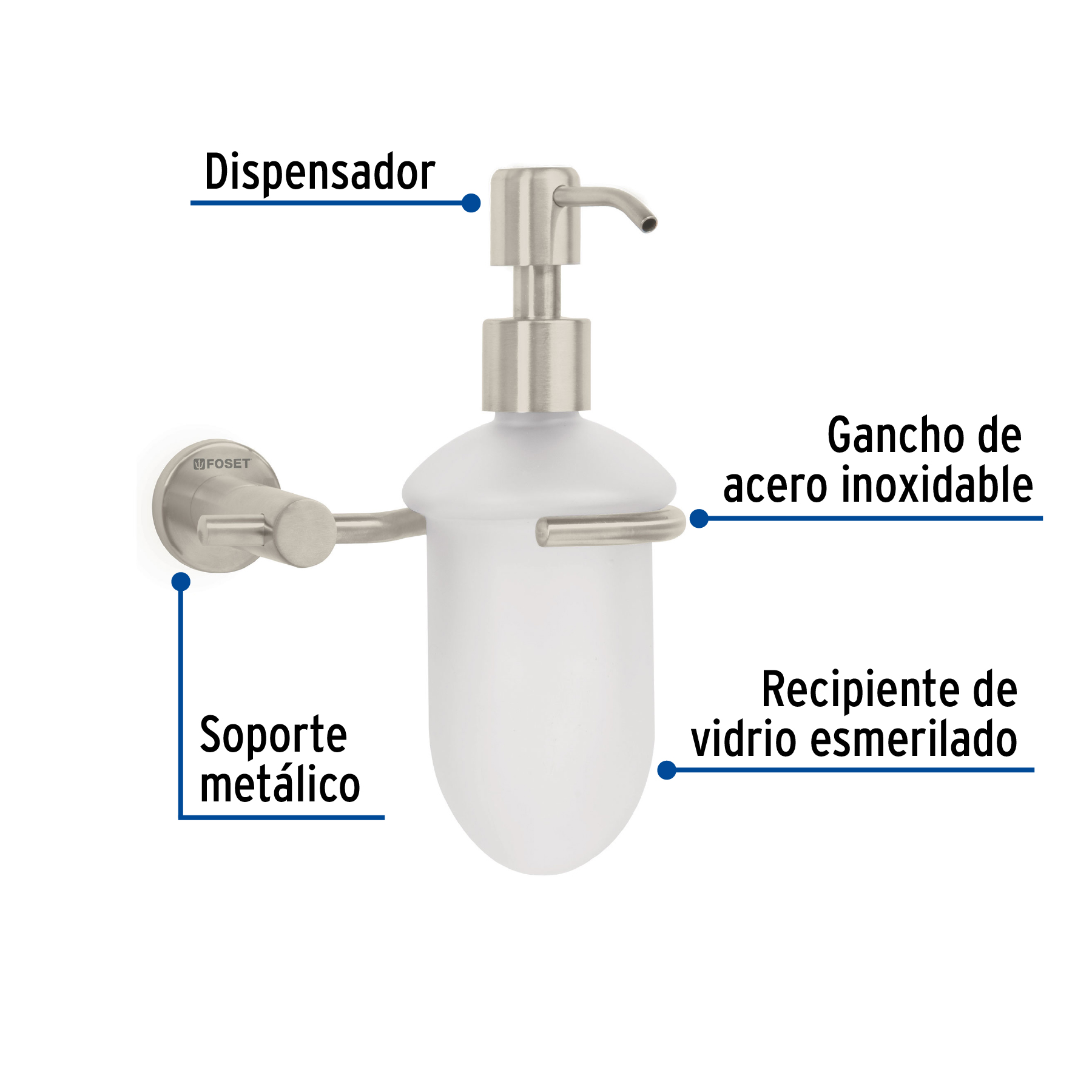 Dispensador de jabón a pared en acabado satín, Foset Element - Imagen 2