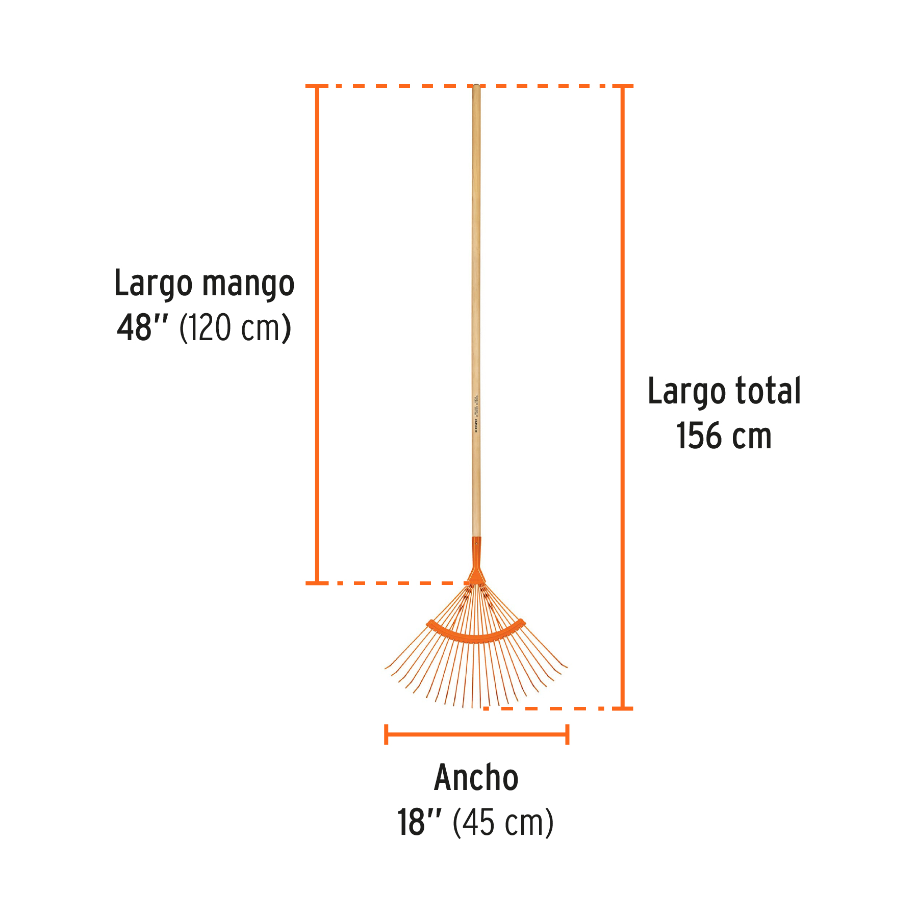 Escoba metálica p/jardín curva,22 dientes redondos,mango 48' - Imagen 3