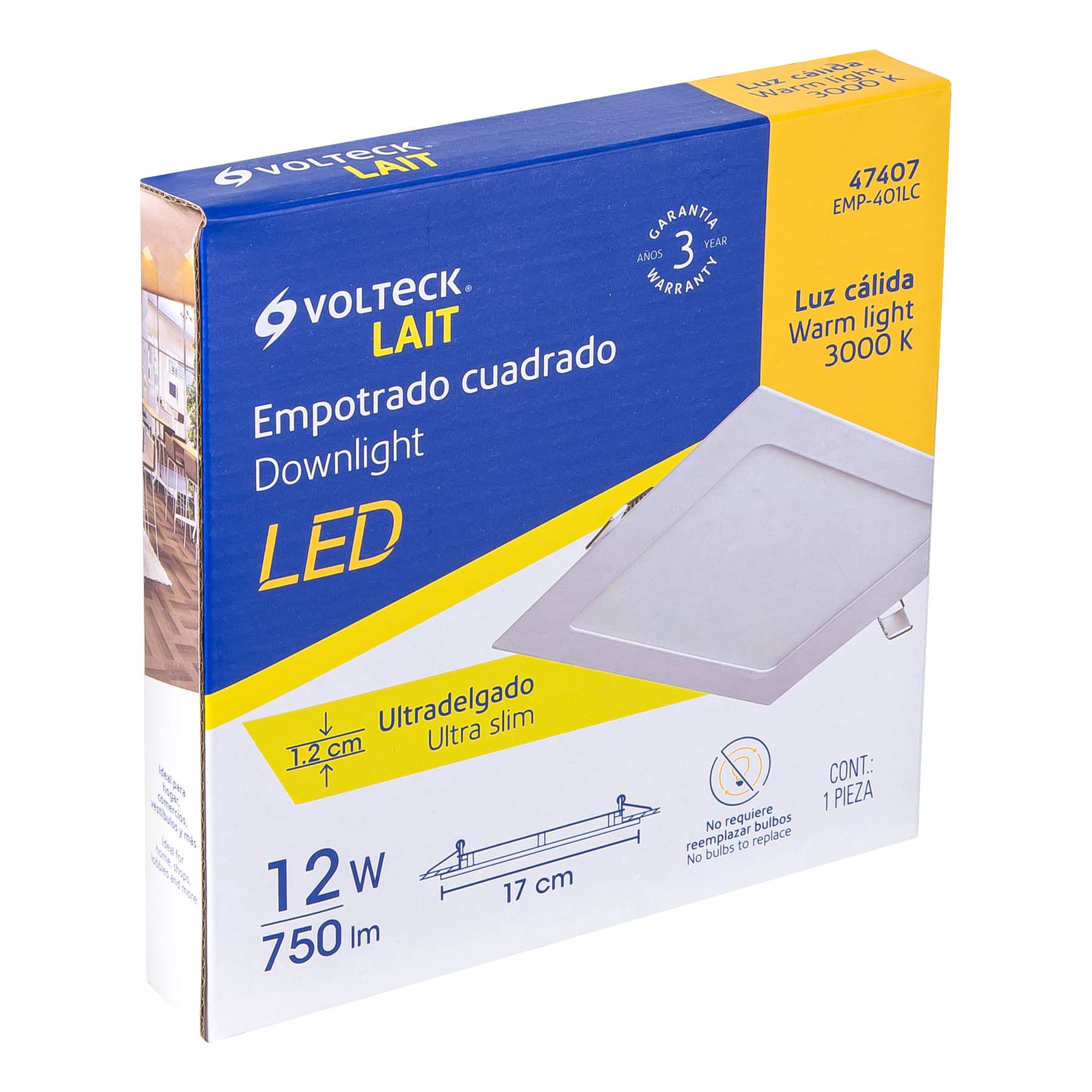 Luminario LED plafón 12W 3000K ultradelgado cuadrado VOLTECK - Imagen 4