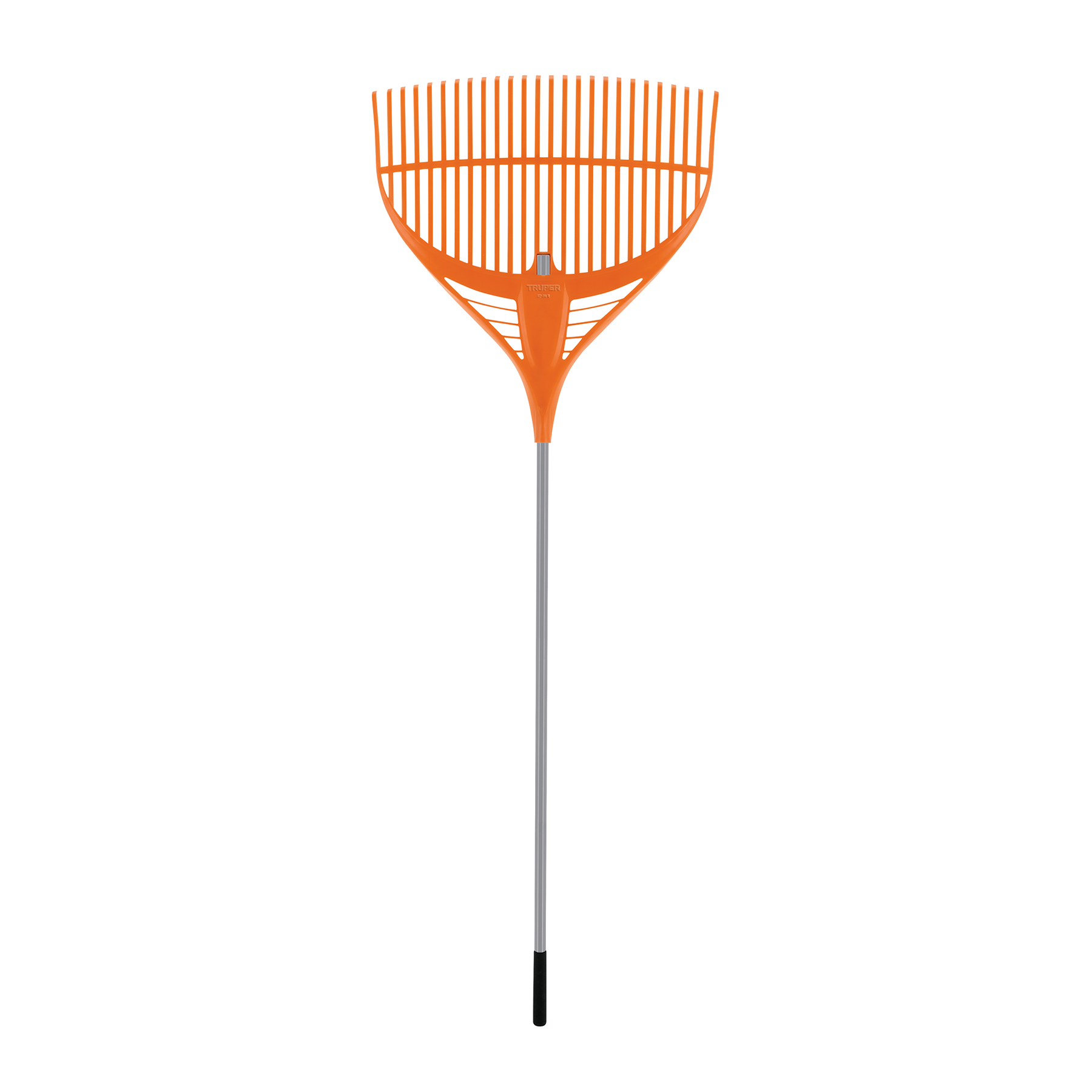 Escoba plástica p/jardín, flex. 26 dientes, mango acero 54'