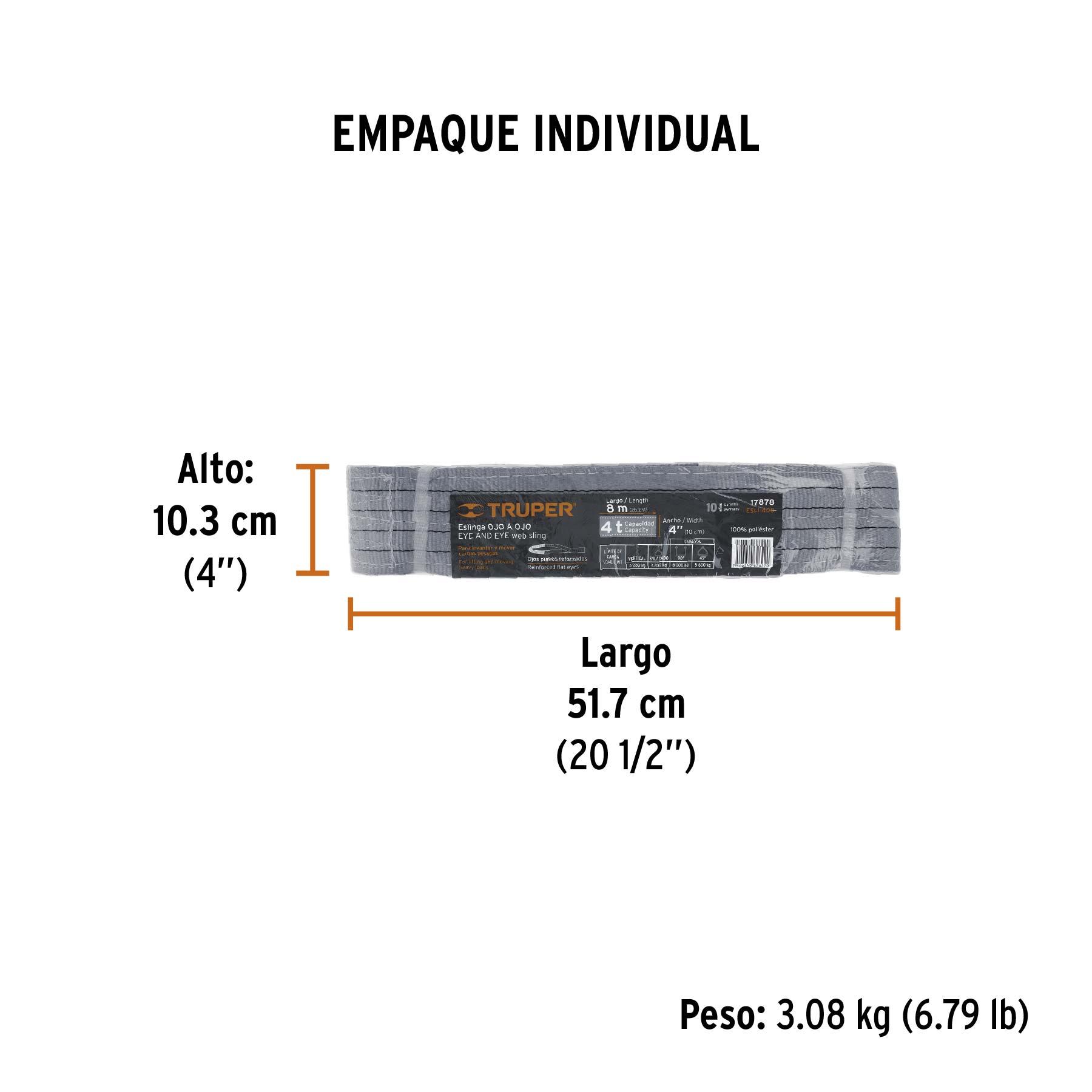 Eslinga de poliéster, ojo a ojo,  4' x 8 m, Truper