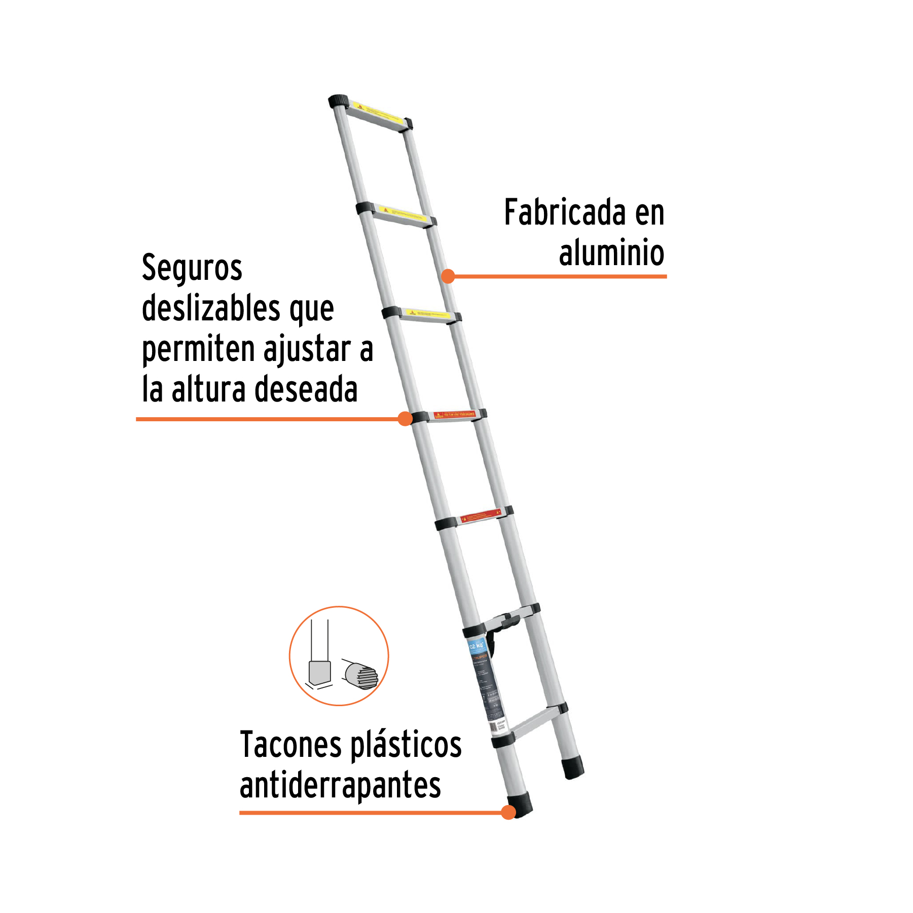 Escalera telescópica, 7 peldaños, tipo II, capacidad 102kg - Imagen 2