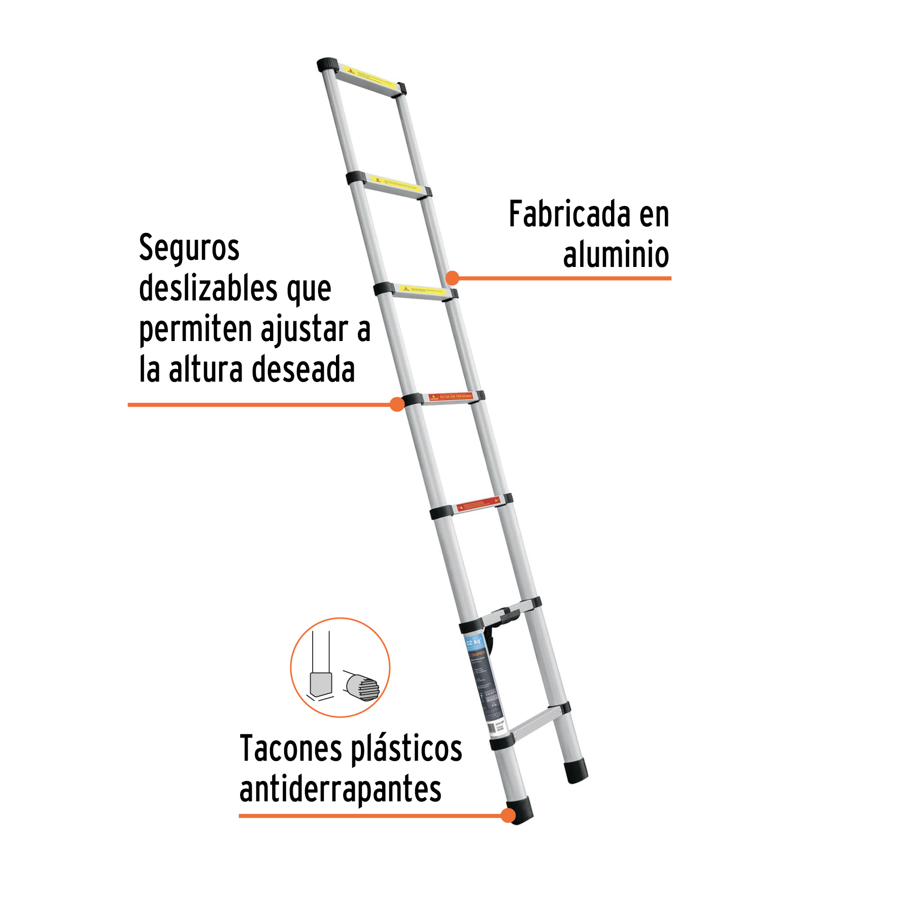 Escalera telescópica,13 peldaños, tipo II, capacidad 102kg - Imagen 2