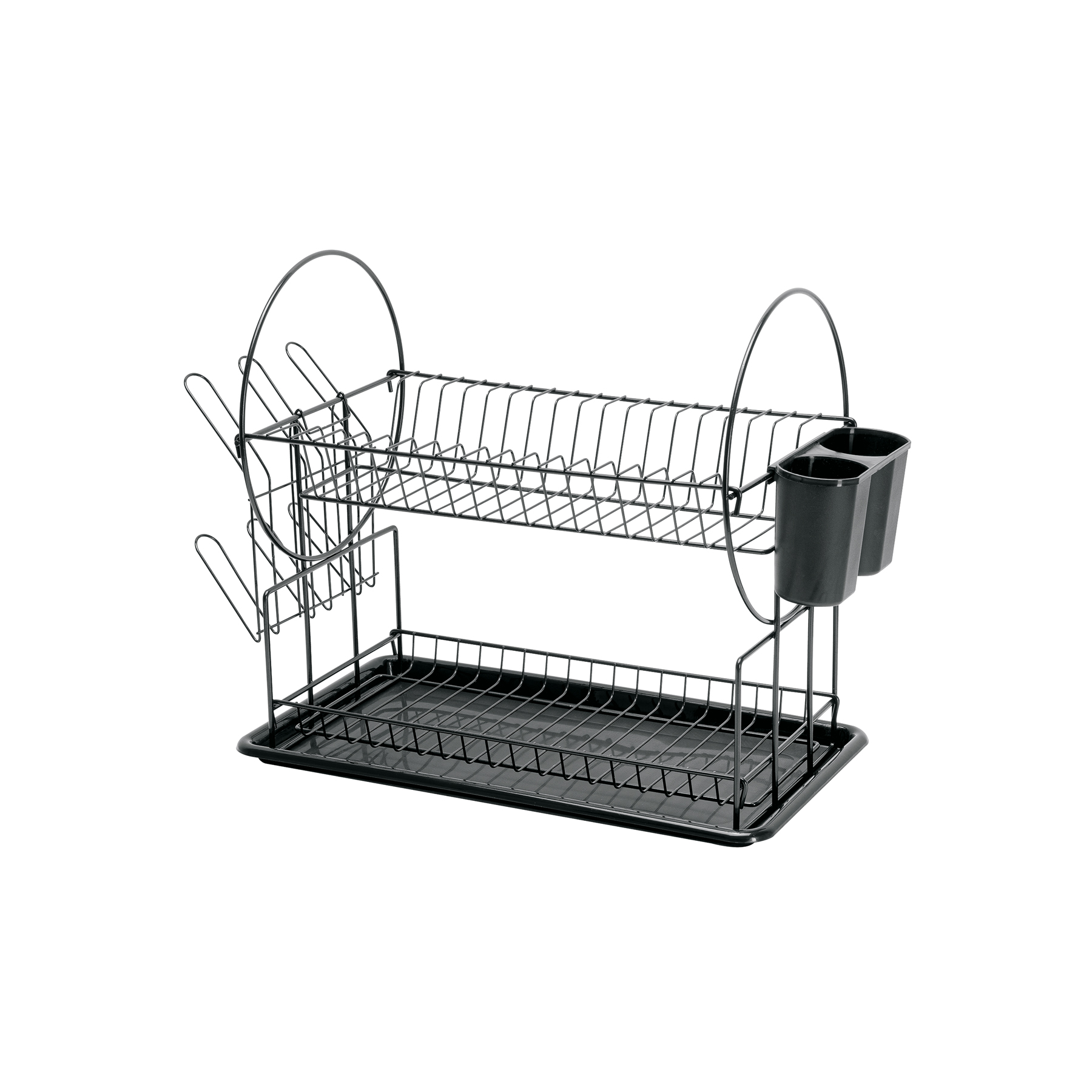 Escurridor negro de acero con 2 niveles para trastes