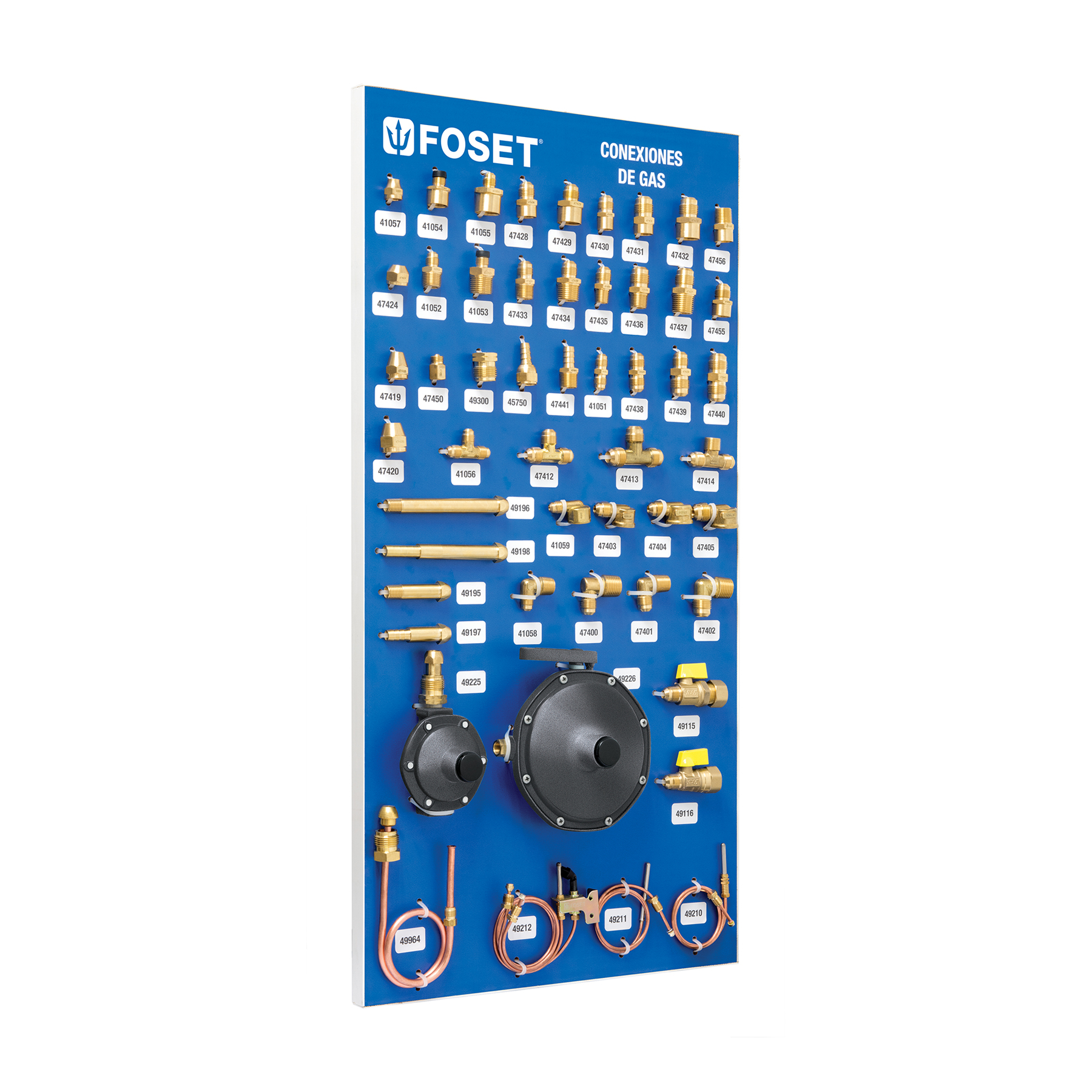 Exhibidor con conexiones de latón para gas, Foset