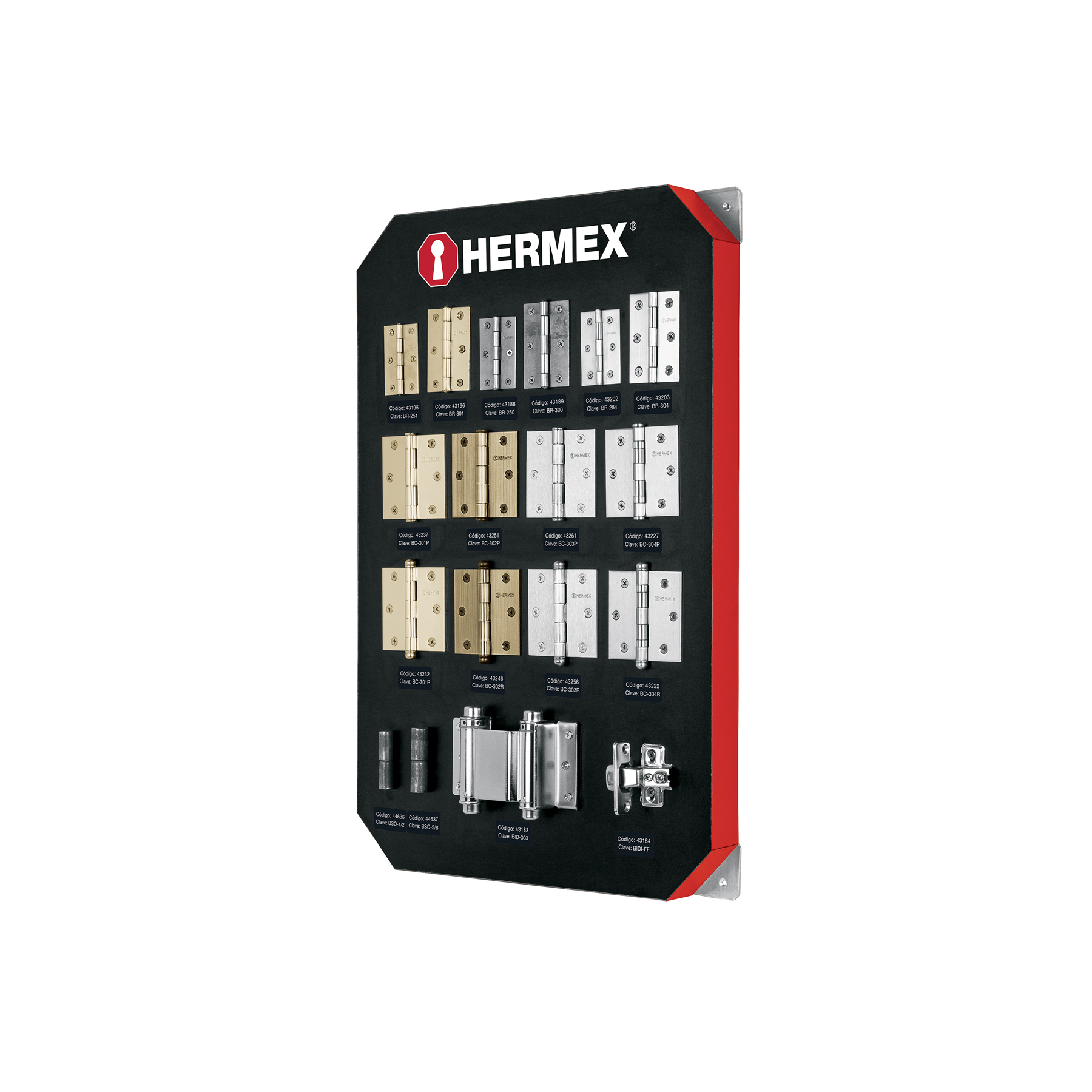 Exhibidor con bisagras, HERMEX