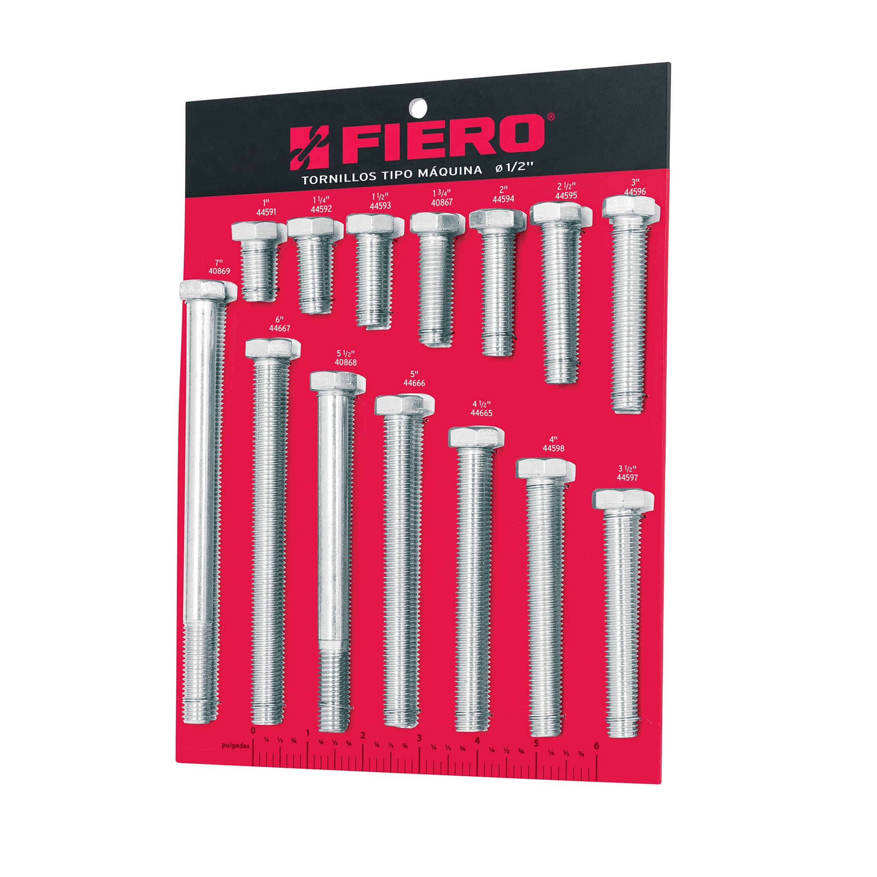Exhibidor FIERO con tornillos tipo máquina, 1/2'