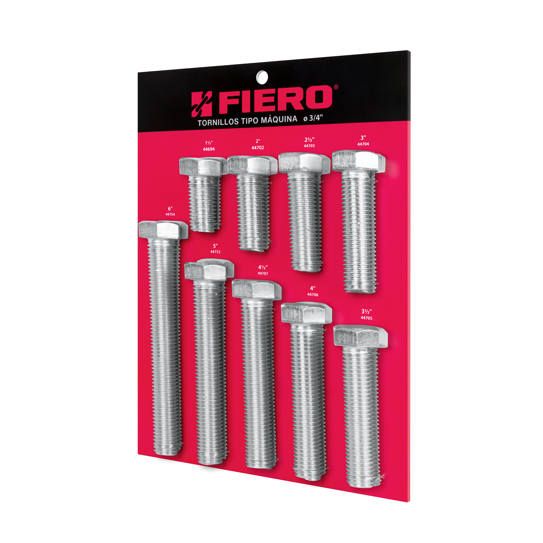 Exhibidor FIERO con tornillos tipo máquina, 3/4'