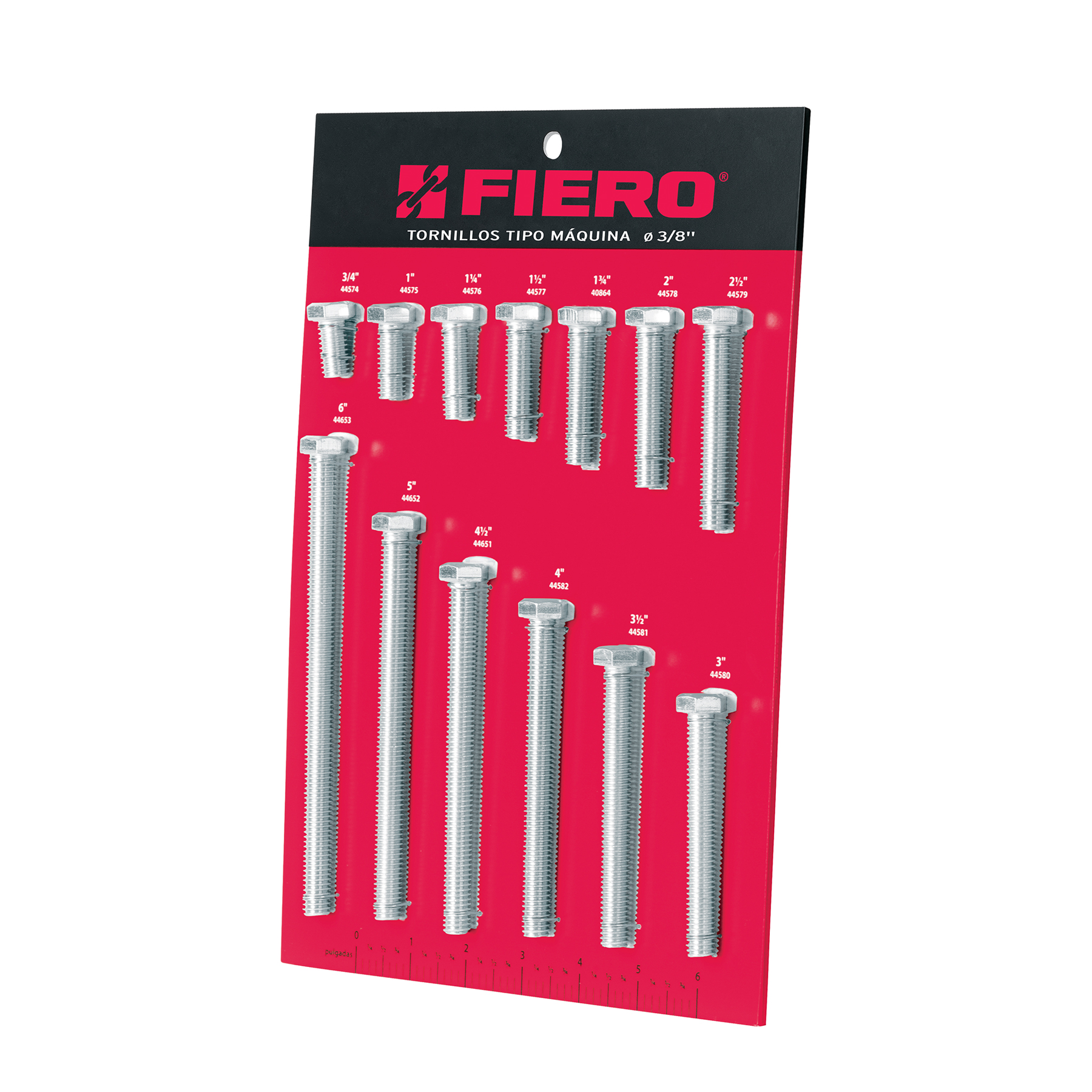 Exhibidor FIERO con tornillos tipo máquina, 3/8'