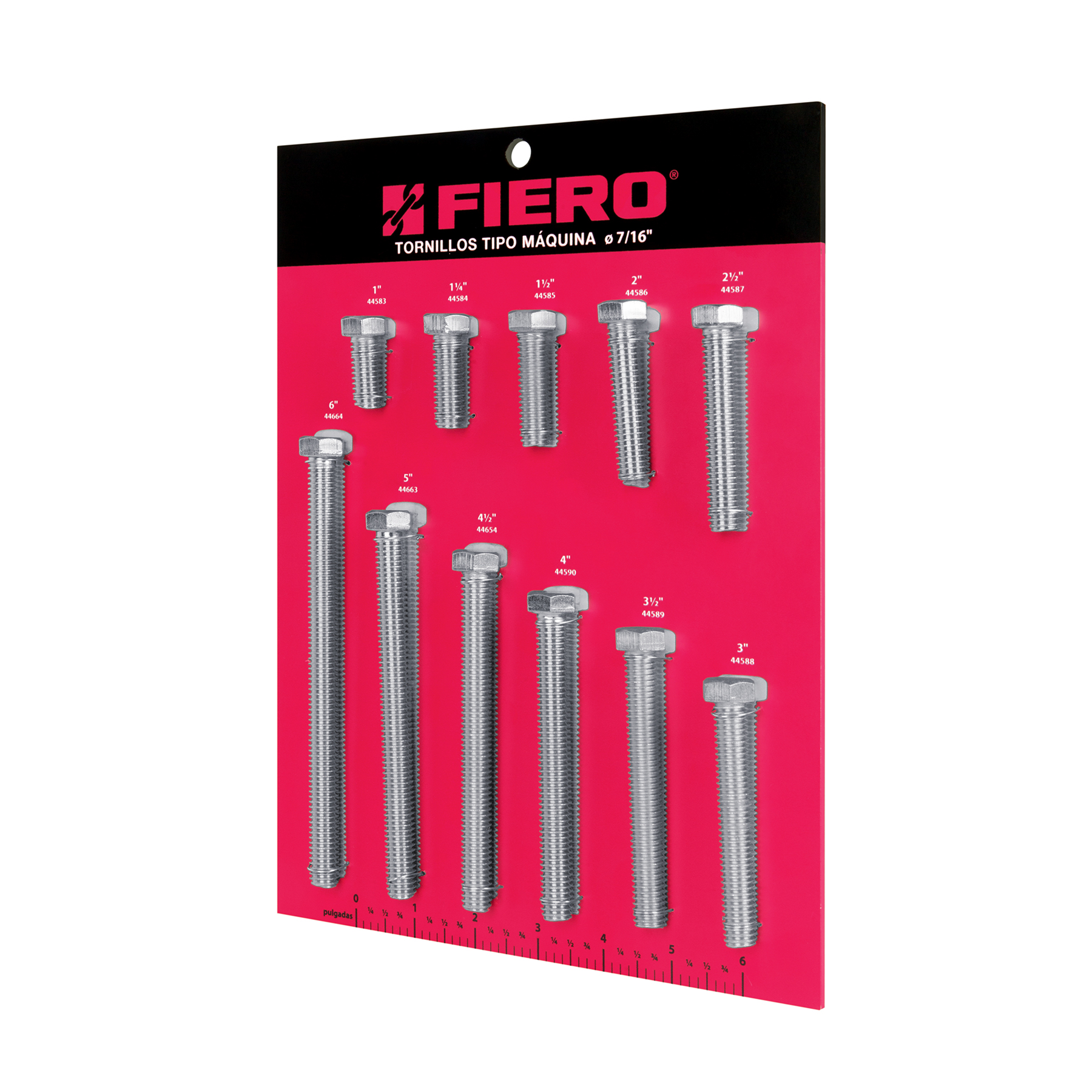 Exhibidor FIERO con tornillos tipo máquina, 7/16'