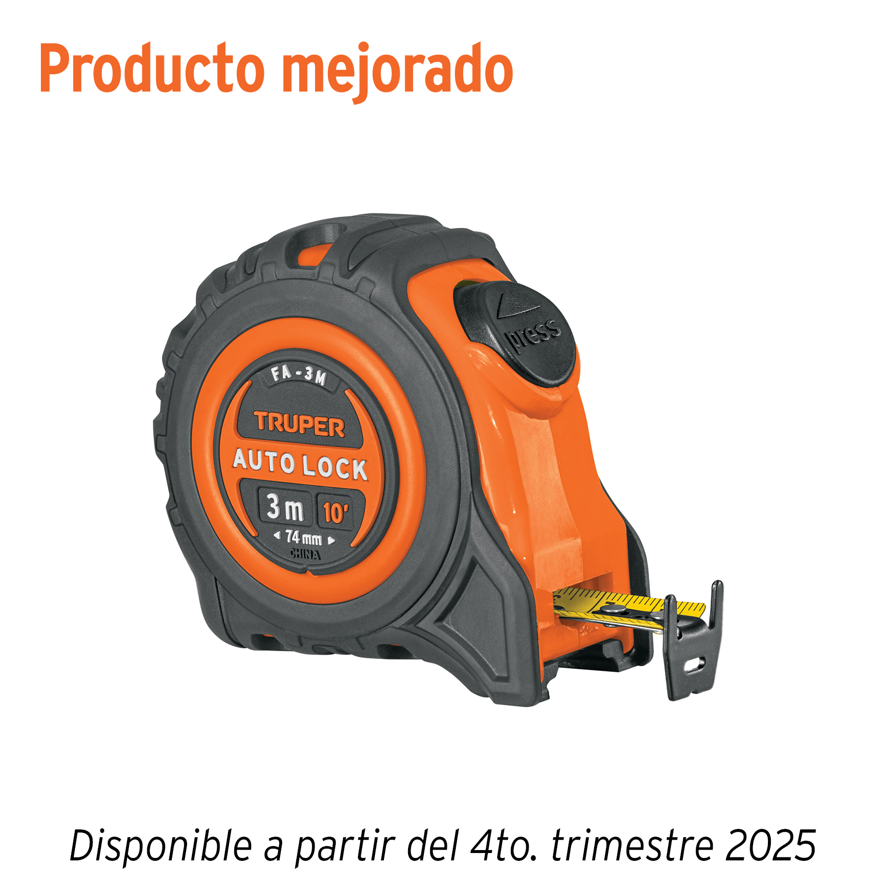 Flexómetro Auto-Lock contra impactos 3 m cinta 16 mm, Truper
