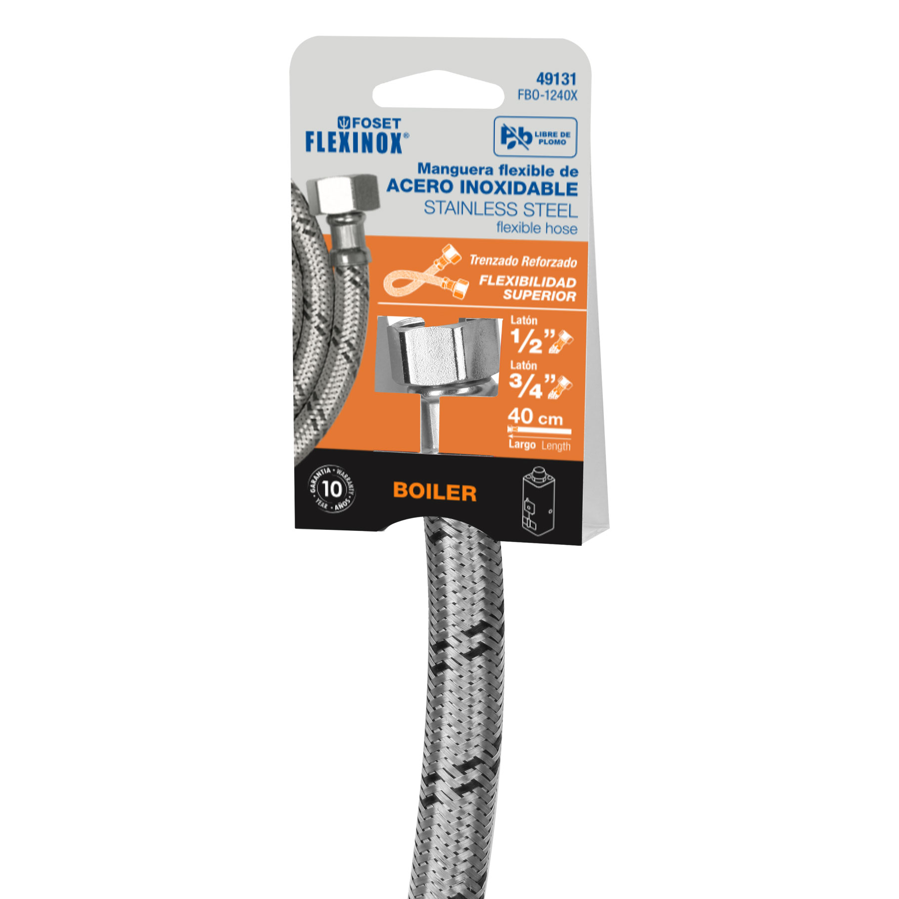 Manguera para boiler, acero inox, 1/2'x3/4', 40 cm, Foset - Imagen 4