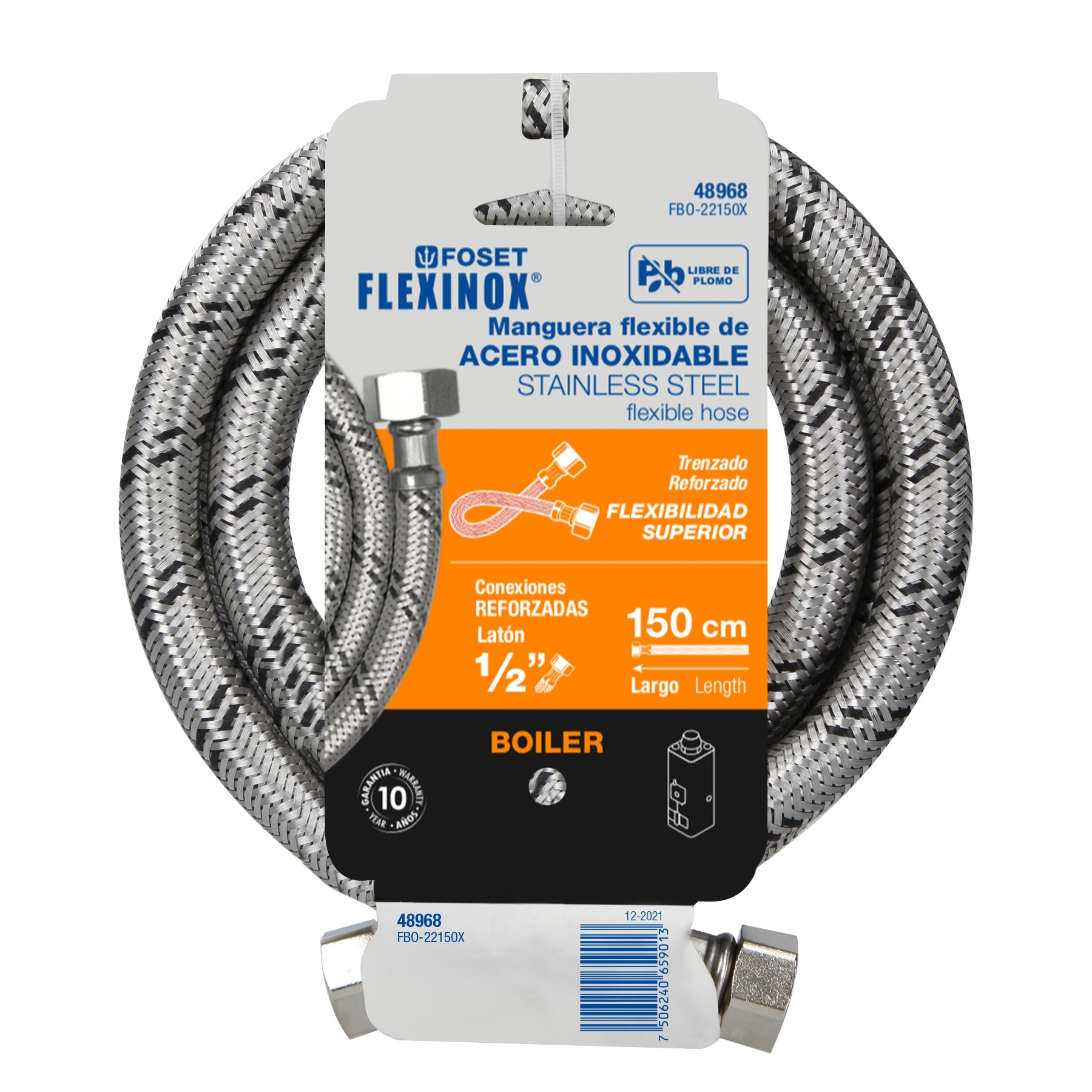 Manguera para boiler, acero inox, 1/2'x1/2', 150 cm, Foset - Imagen 4