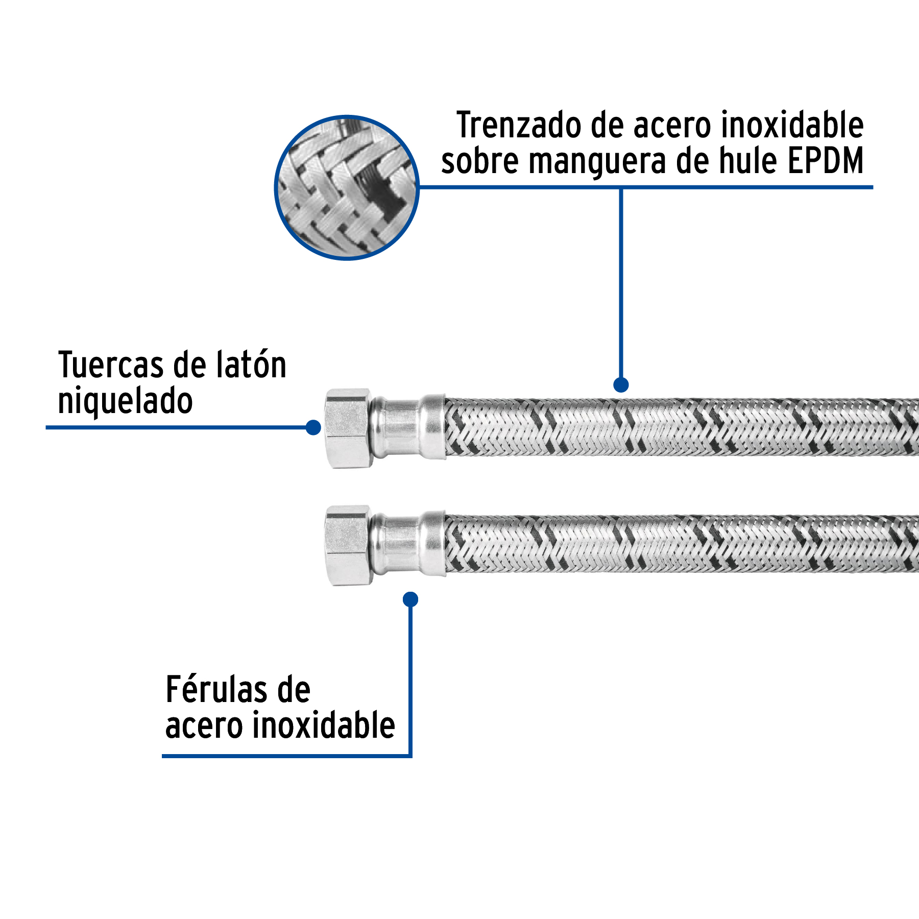 Manguera para boiler, acero inox, 1/2'x1/2', 150 cm, Foset - Imagen 2