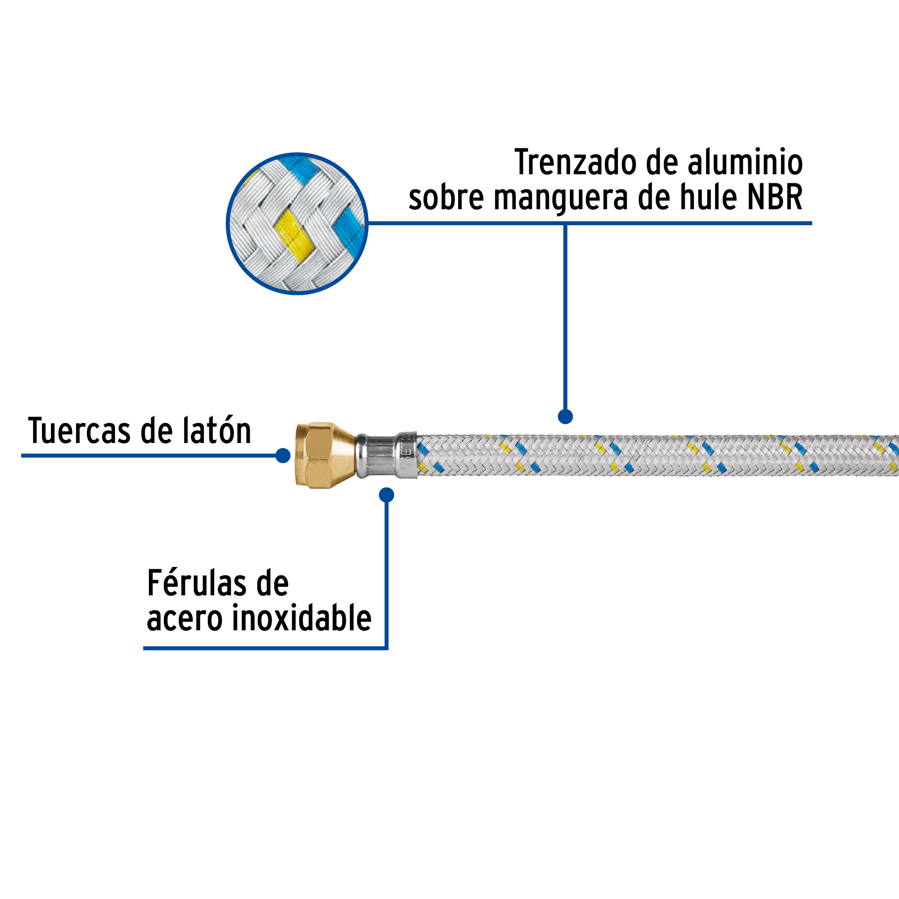 Manguera para gas, aluminio, 3/8' flare, 60 cm, FOSET - Imagen 2