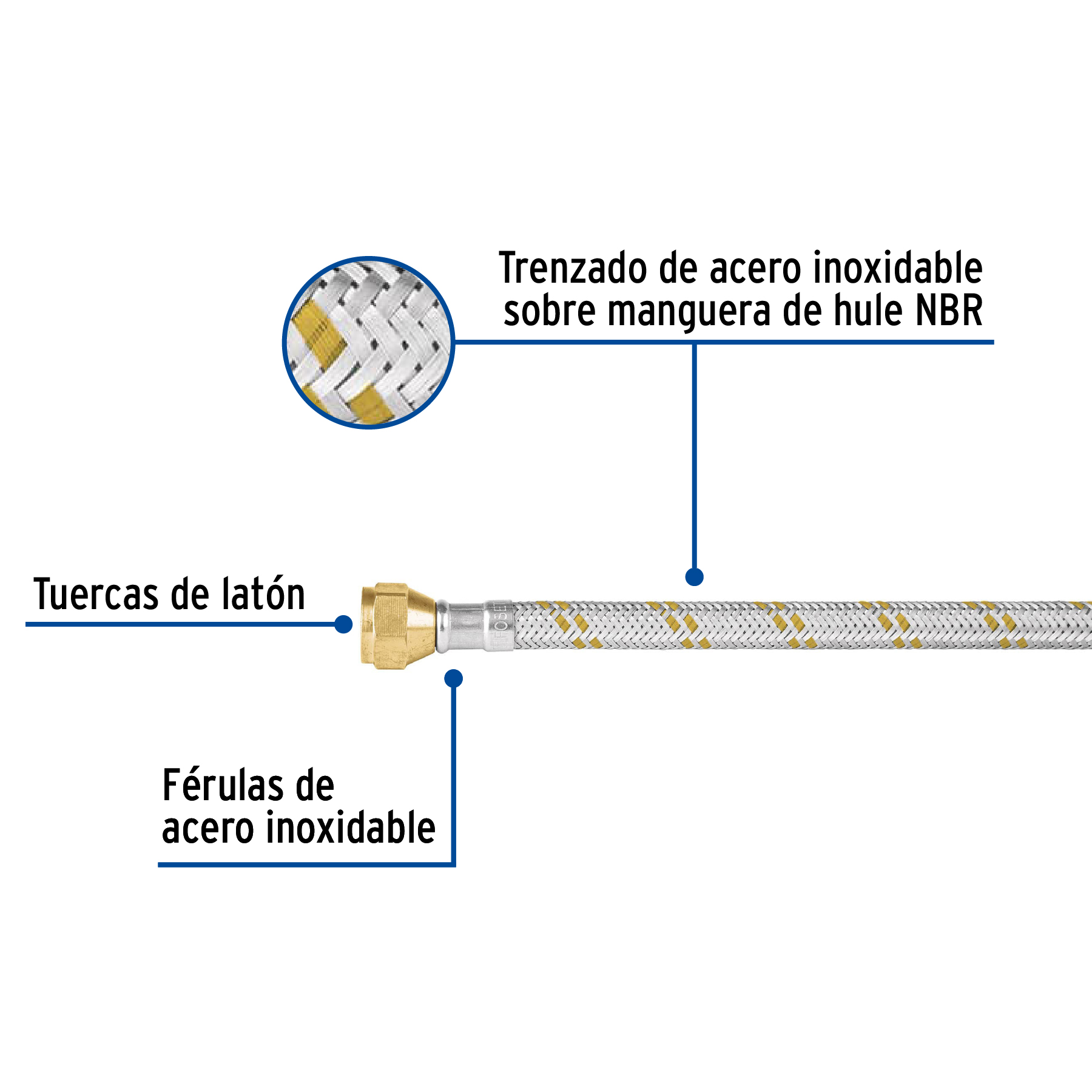 Manguera para gas, acero inox, 3/8' flare, 500 cm, FOSET - Imagen 2