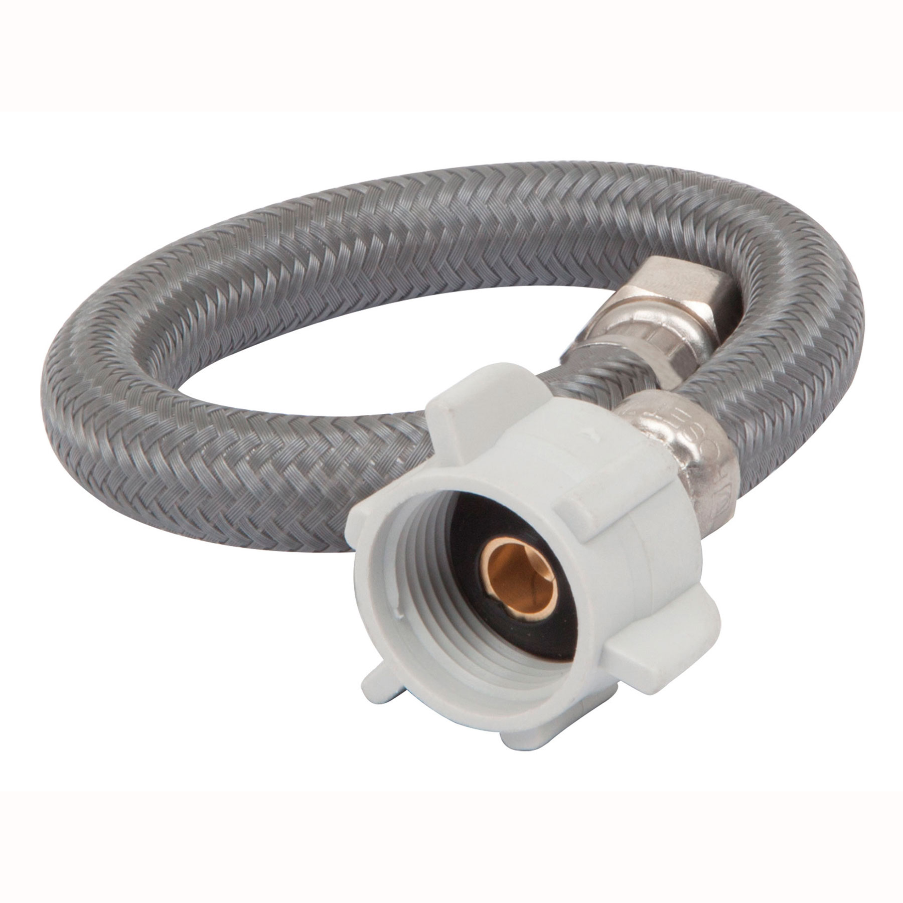 Manguera p/WC, vinilo gris, 3/8'x7/8' , 30cm, plástico/latón