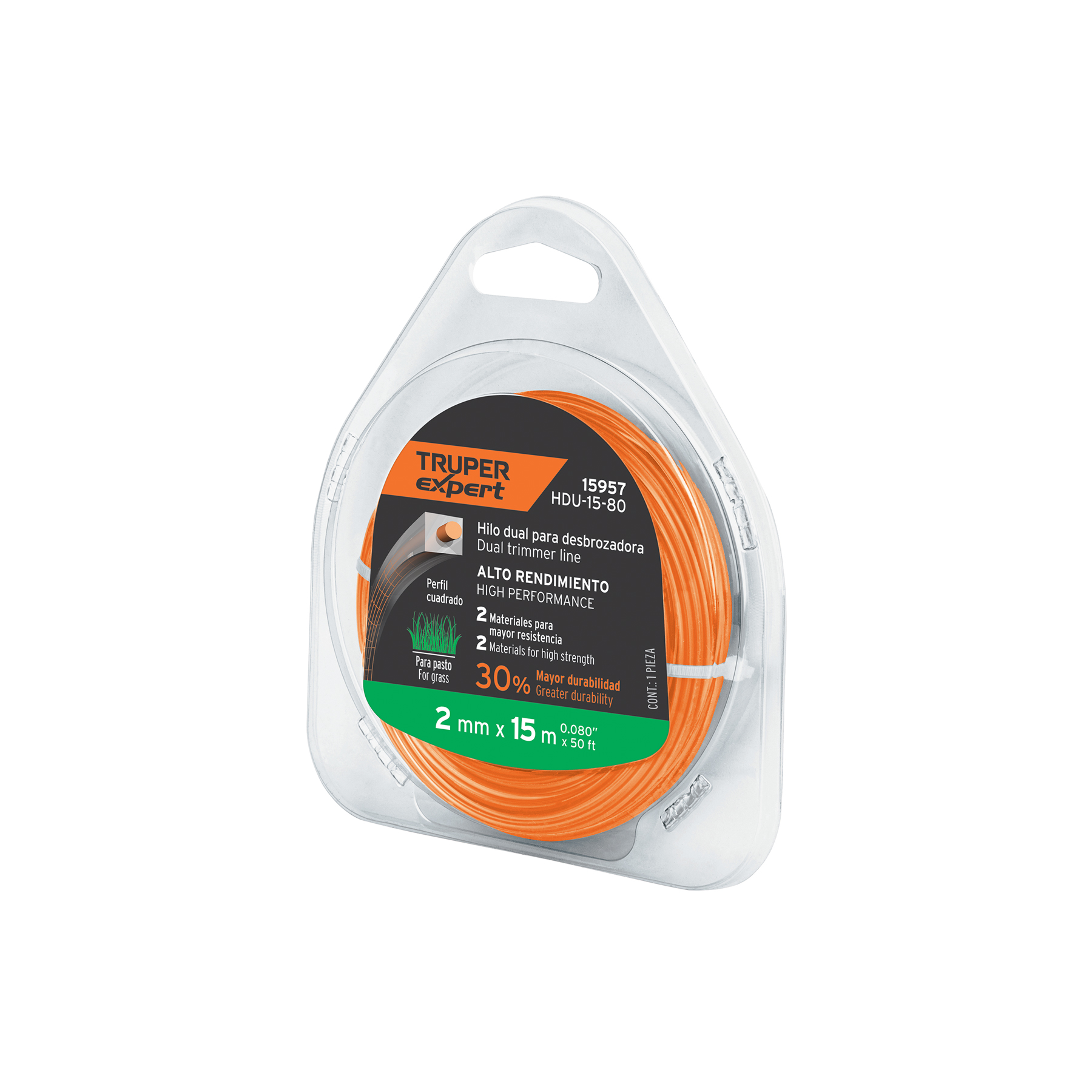 Hilo cuadrado dual p/desbrozadora, 2mm x15m,blíster EXPERT