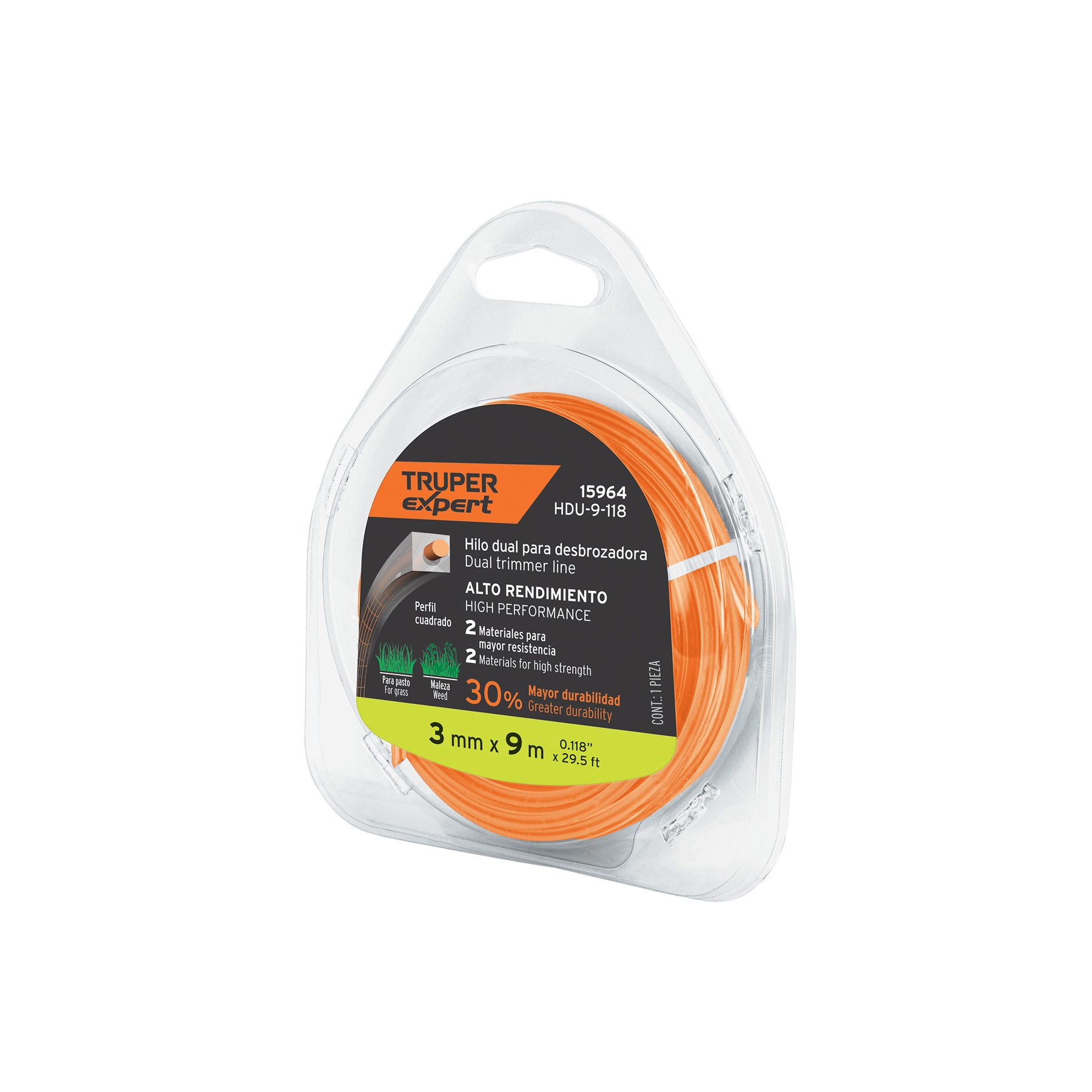 Hilo cuadrado dual p/desbrozadora, 3mm x 9m, blíster EXPERT