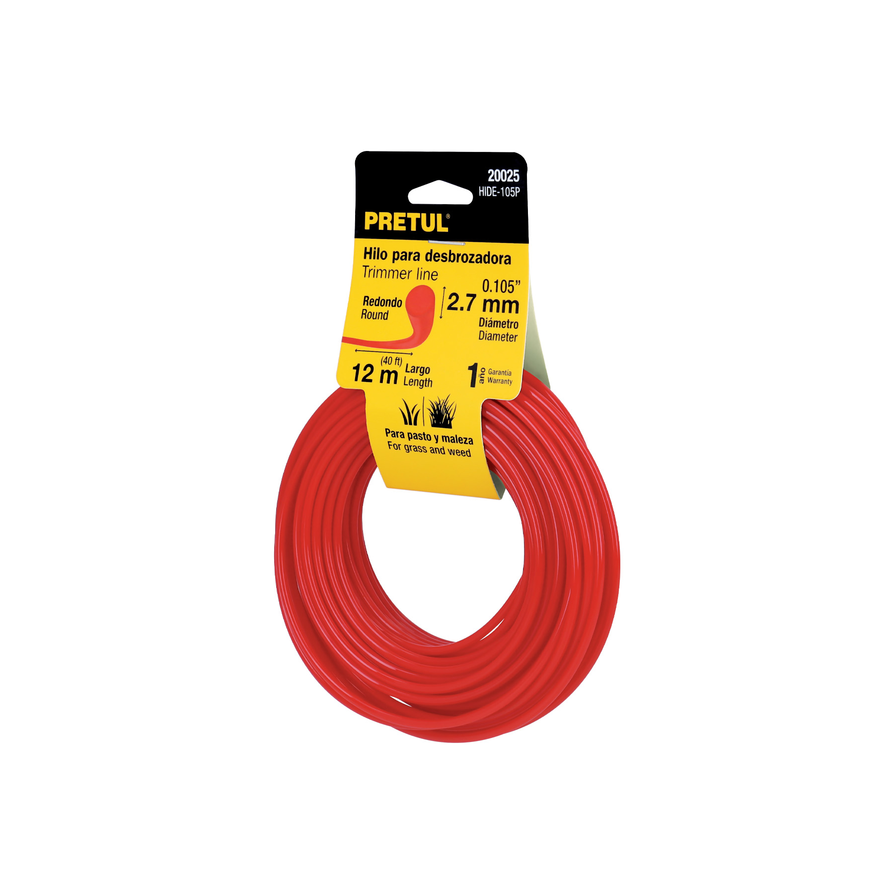 Hilo redondo, para desbrozadora, 2.7mm x12m, tarjeta, PRETUL