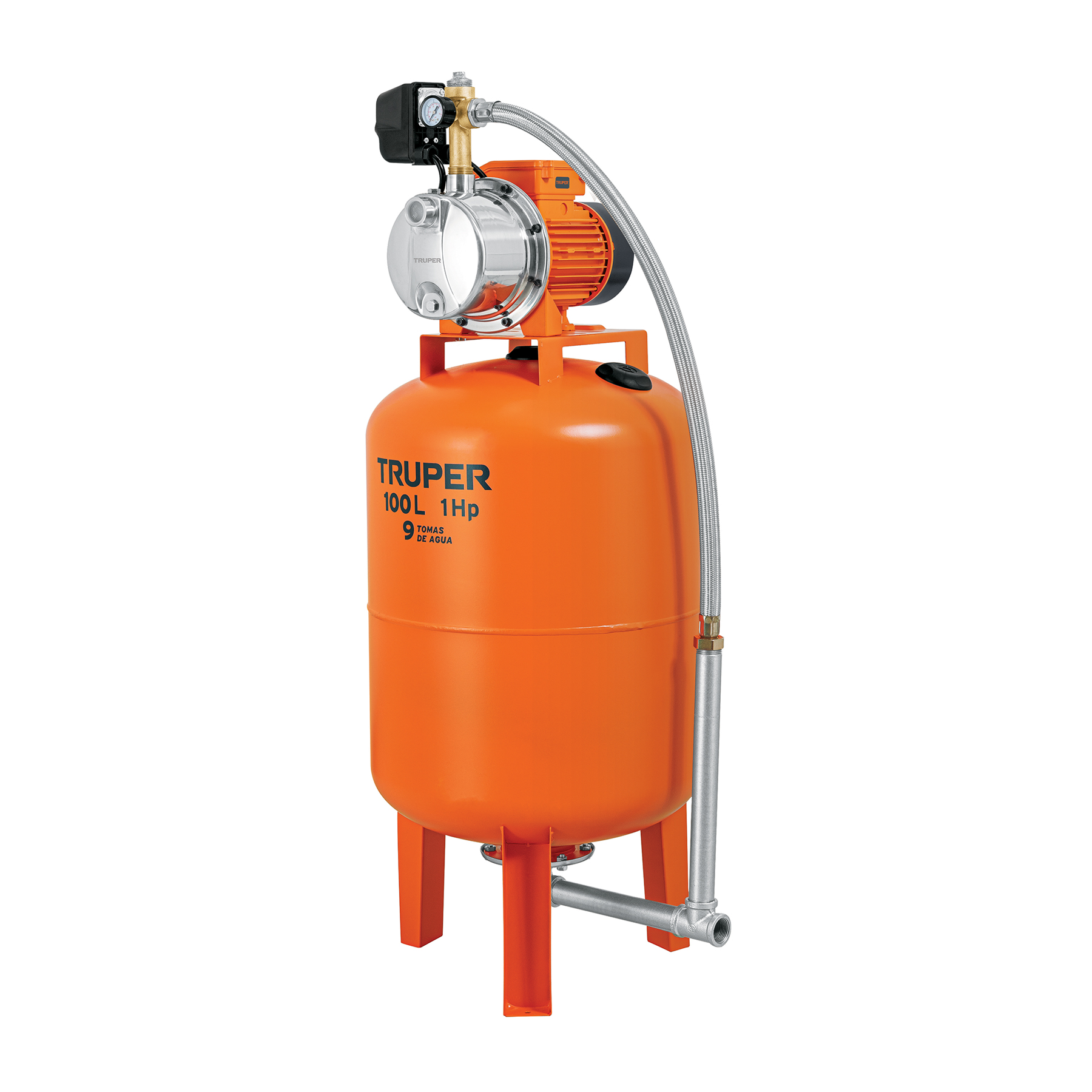 Equipo hidroneumático 100L, bomba Jet inox. 1 HP, TRUPER