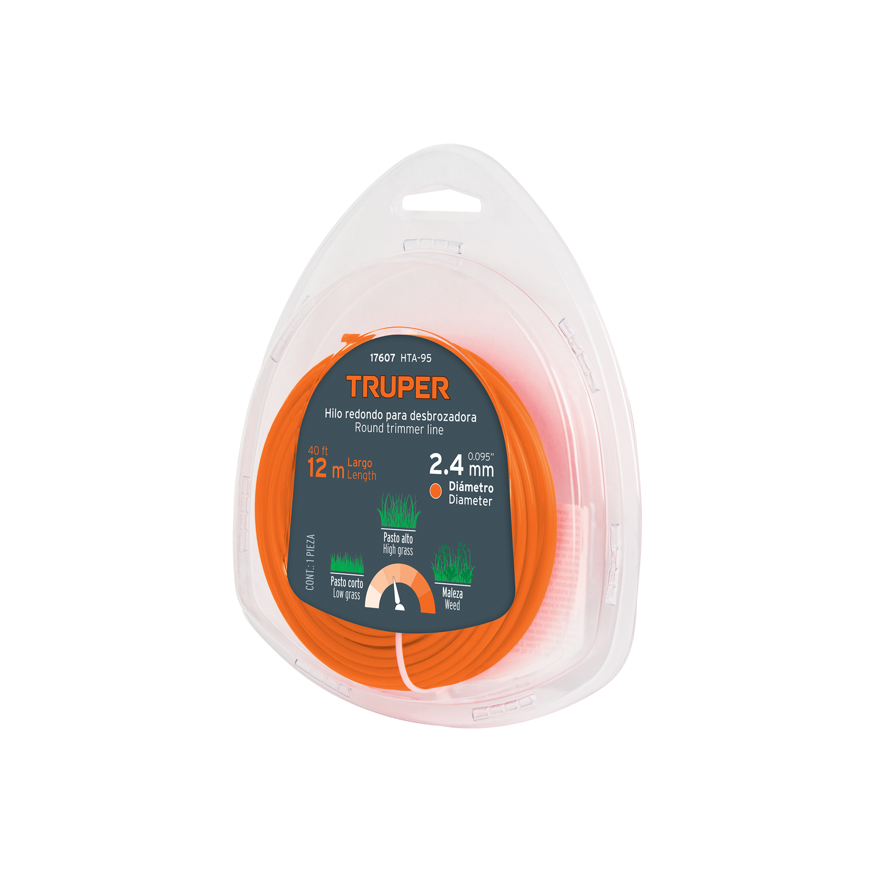 Hilo redondo, para desbrozadora, 2.4mm x 12m, blíster TRUPER