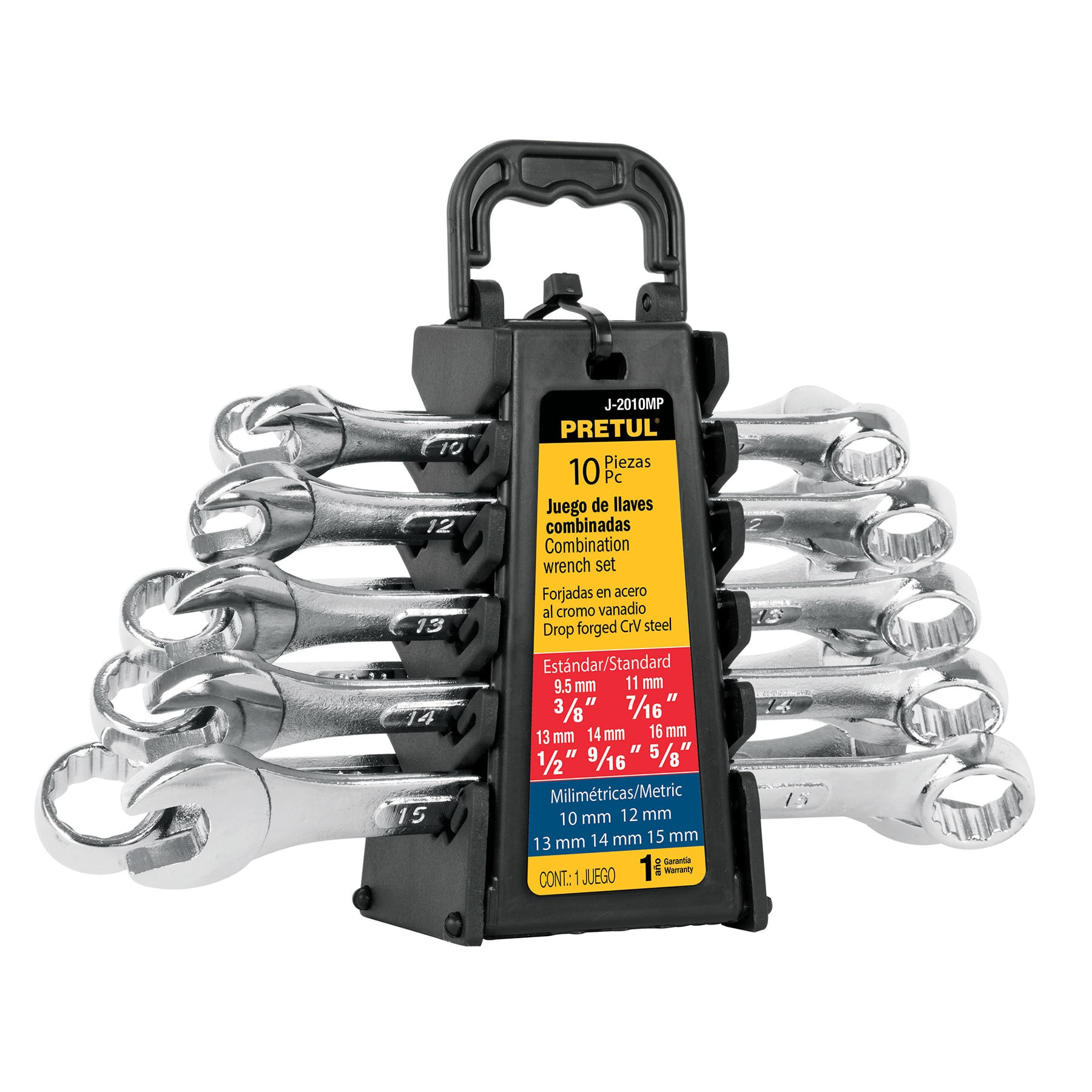 Juego de 10 llaves combinadas std y mm, PRETUL