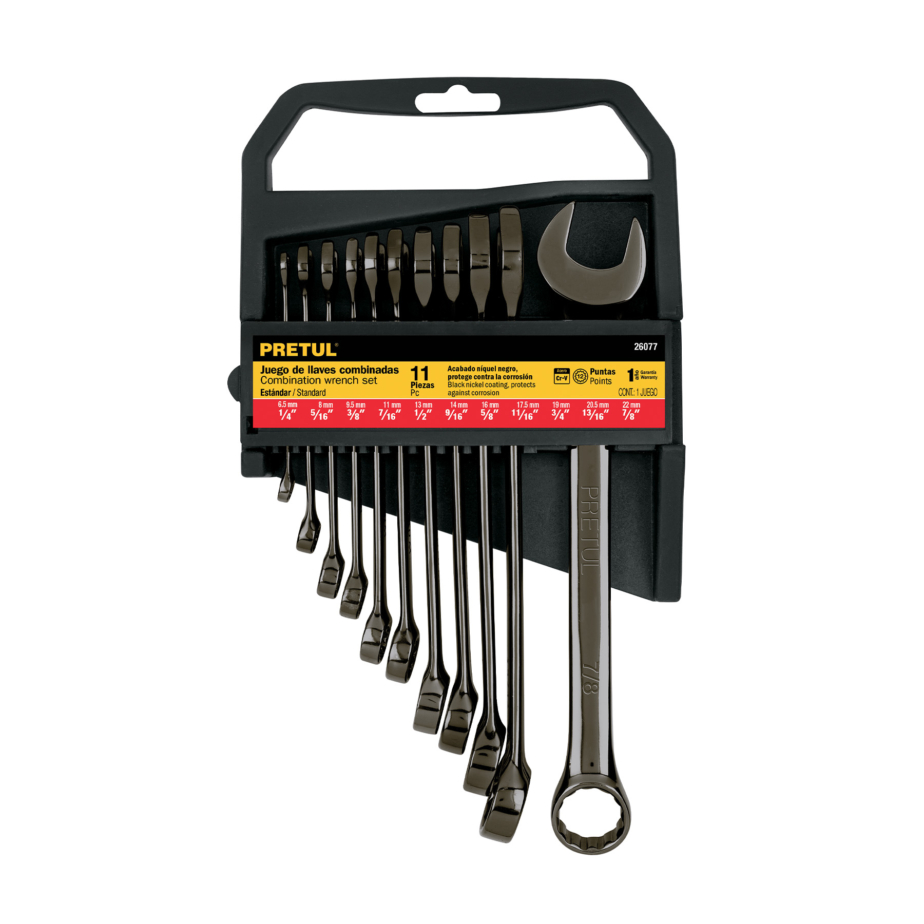 Juego de 11 llaves combinadas std, acabado gun metal, Pretul