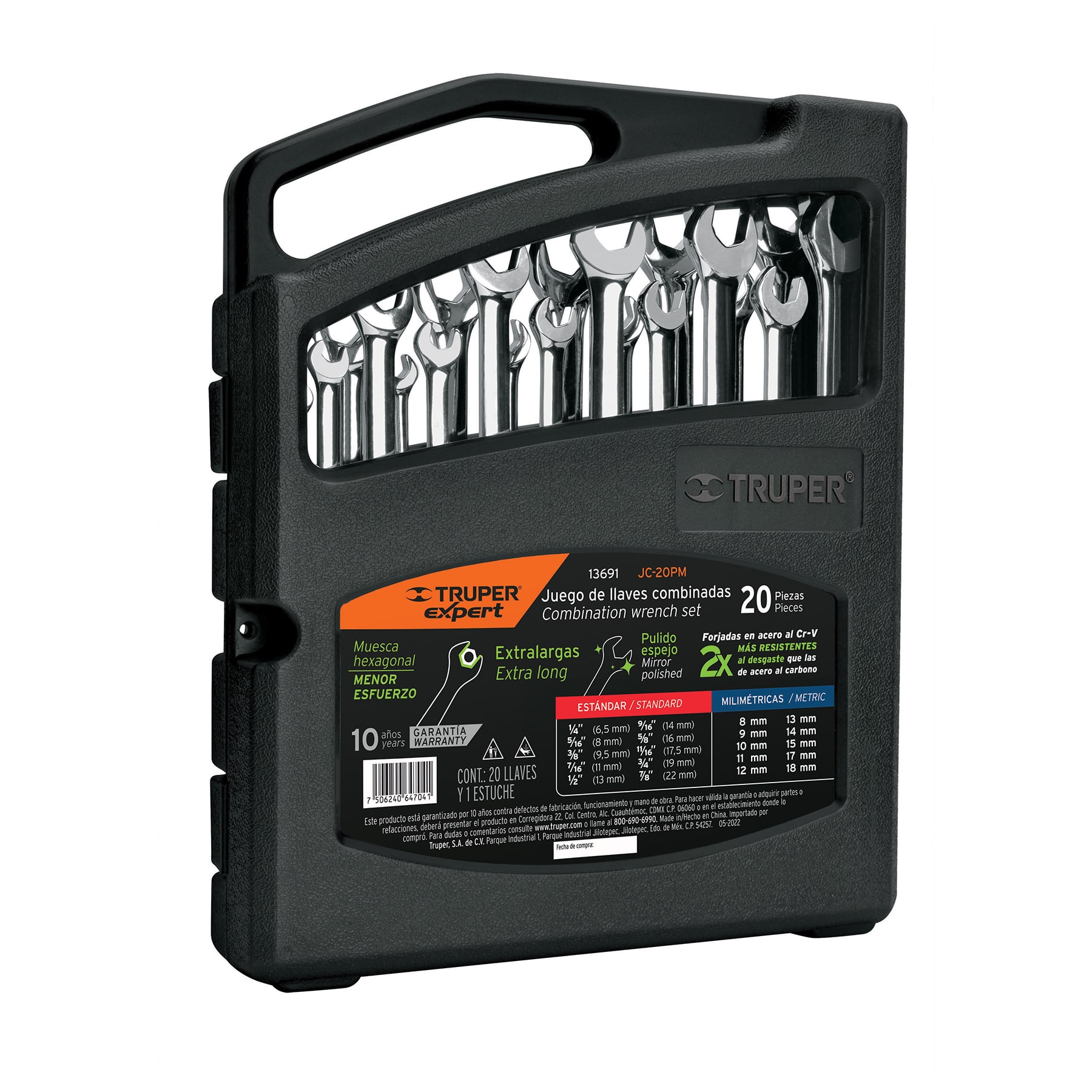 Jgo 20 llaves combinadas extralargas pulidas std y mm,EXPERT