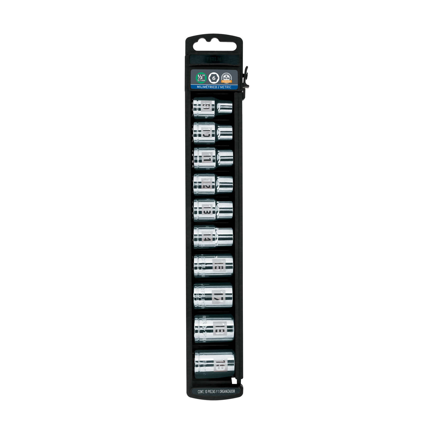 Juego de 10 dados cuadro 1/2' mm, Truper