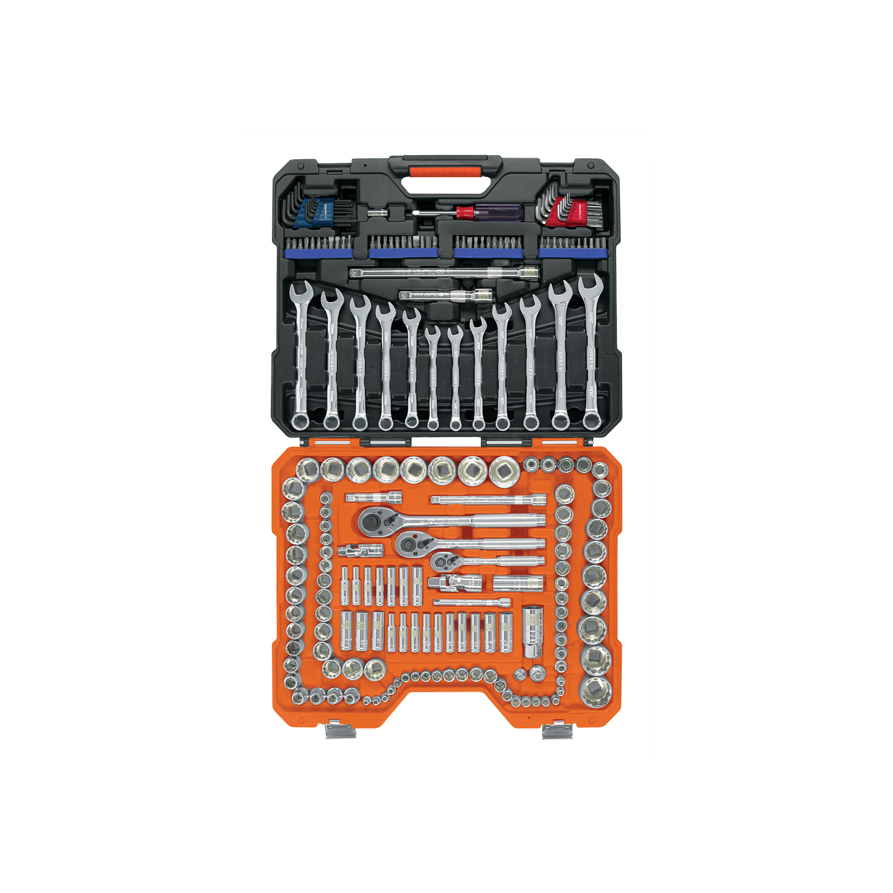 Juego 199 herramientas 1/4', 3/8' y 1/2' std y mm p/mecánico