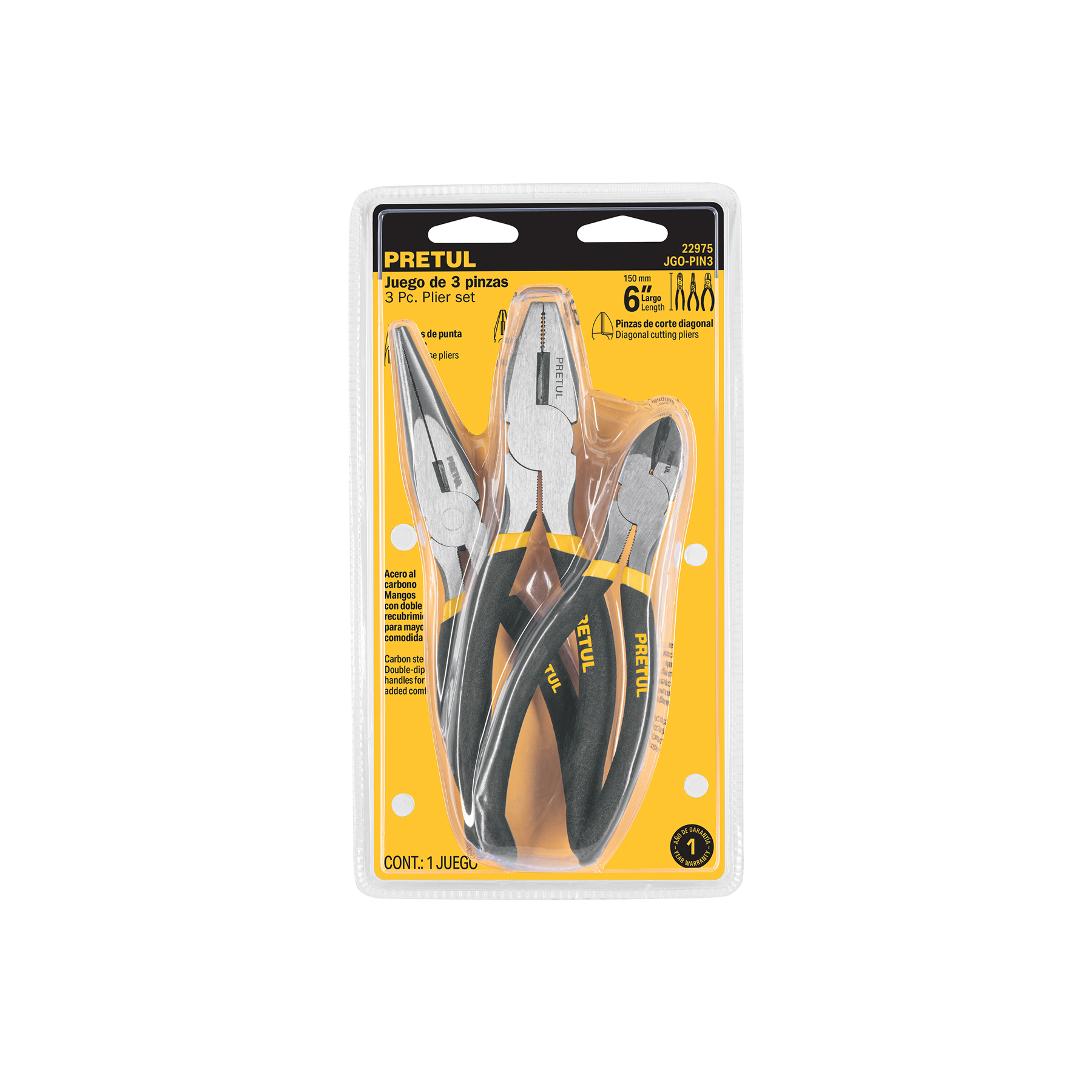 Juego de 3 pinzas de 6', mangos de PVC, Pretul