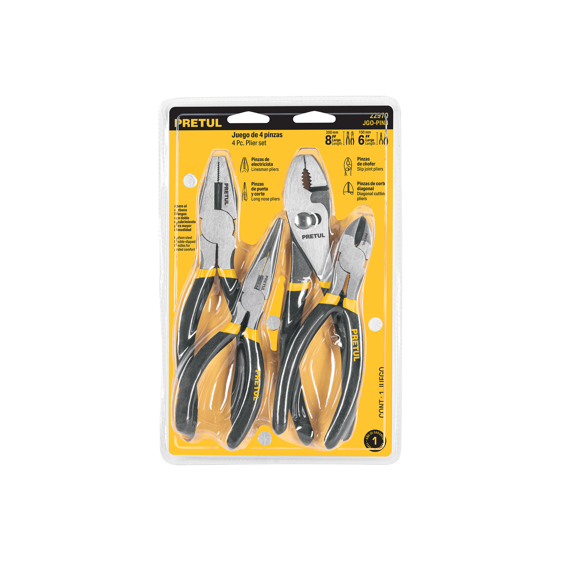 Juego de 4 pinzas, mangos de PVC, Pretul