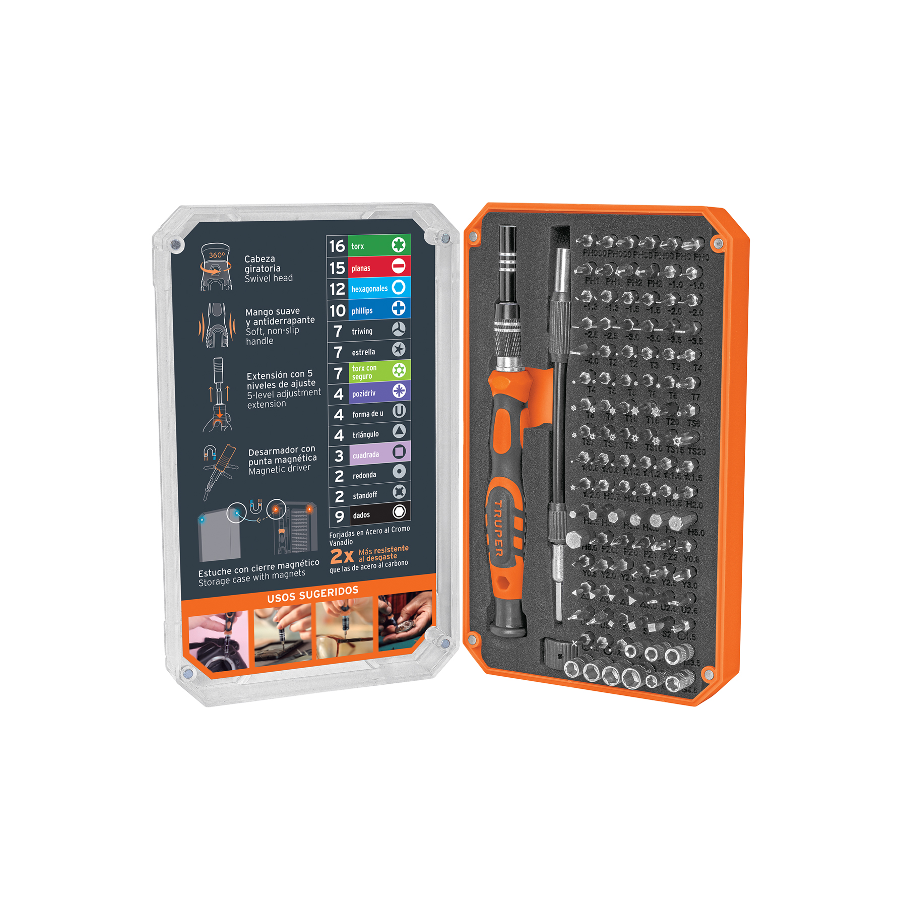 Desarmador de precisión con 106 puntas intercambiables