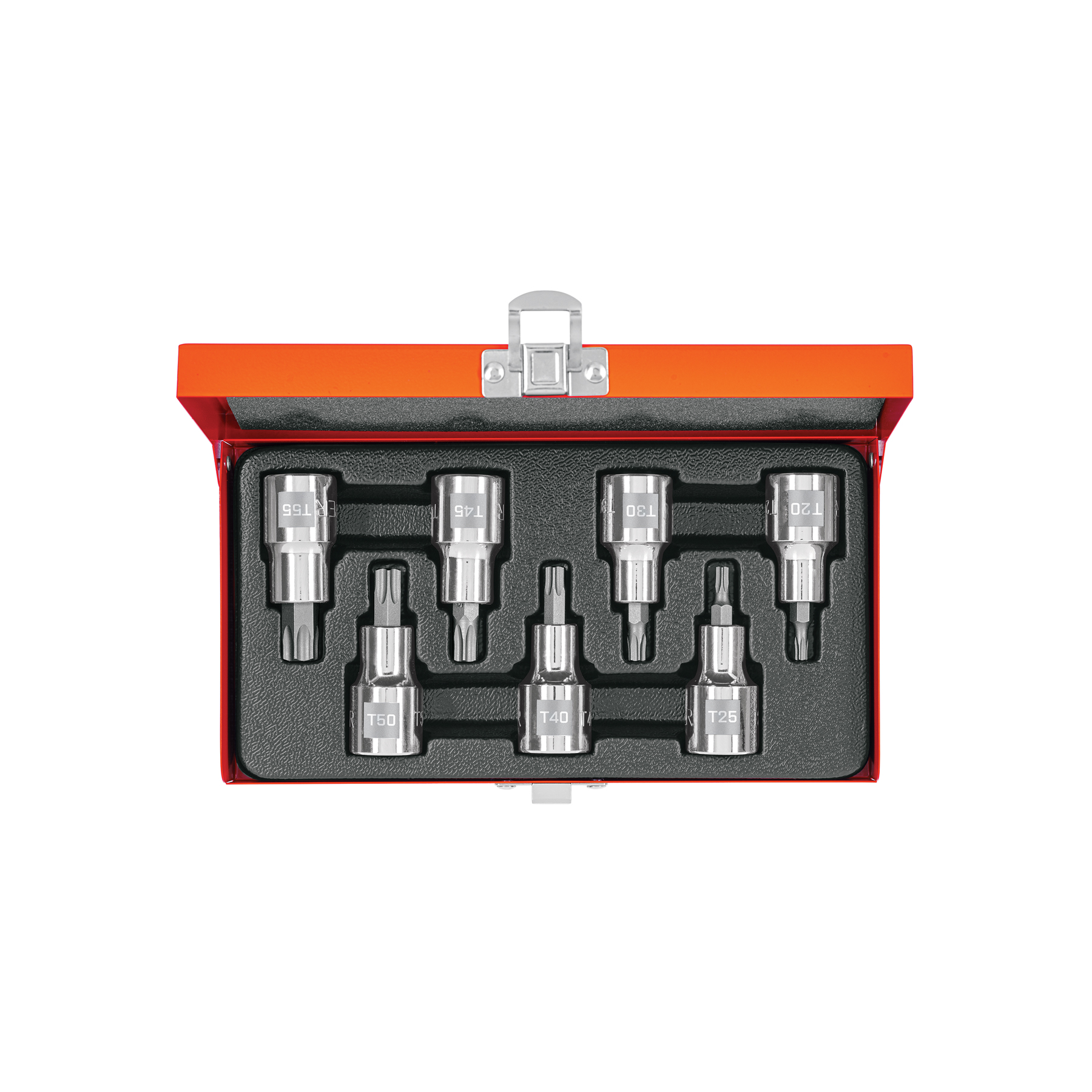 Juego de 7 dados cuadro 1/2' punta torx, estuche metálico
