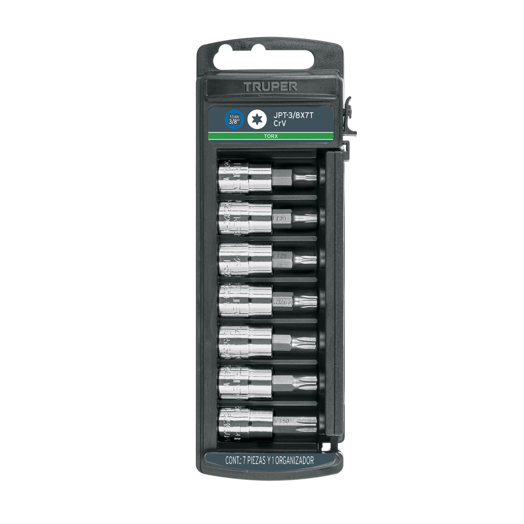 Juego de 7 dados cuadro 3/8' punta torx, Truper