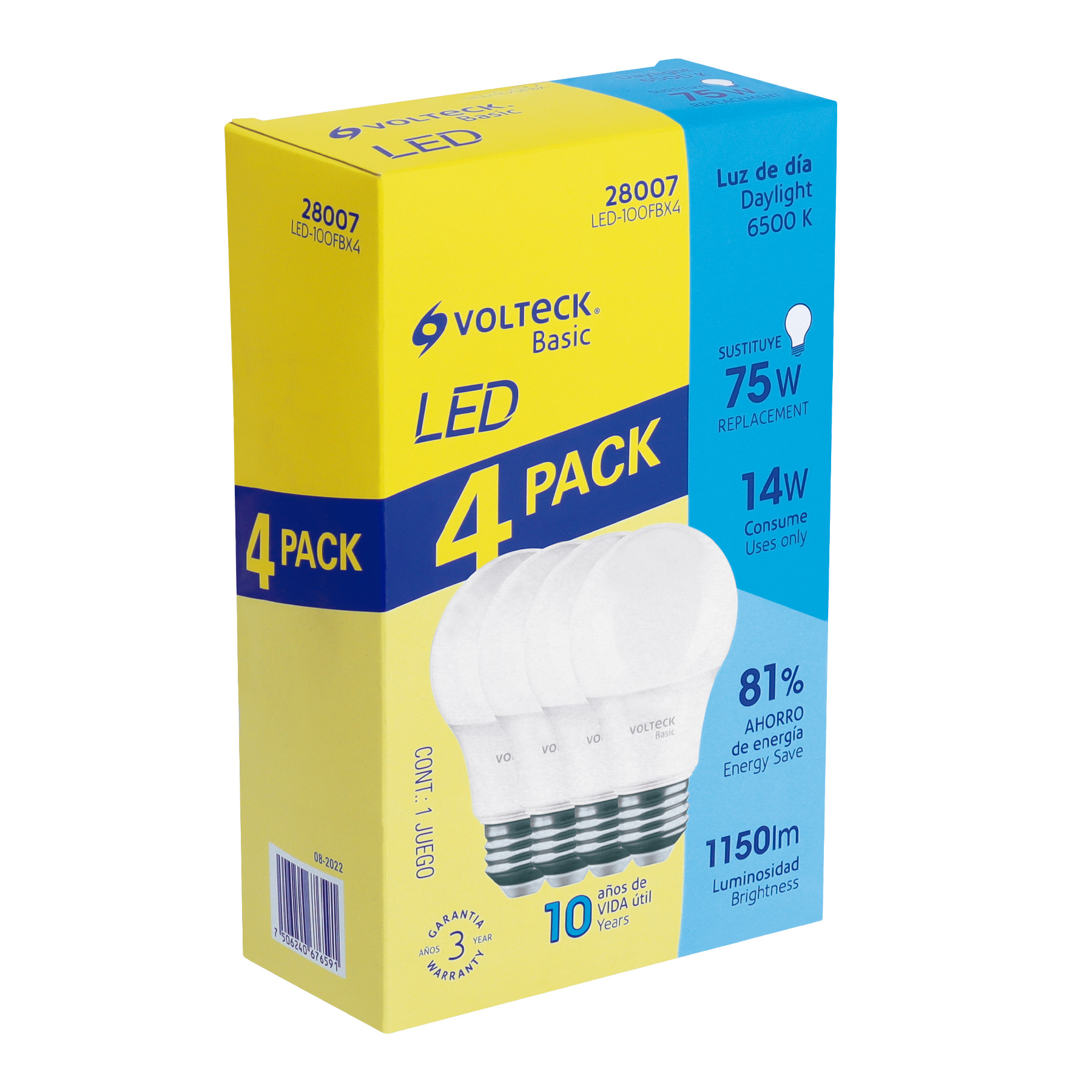 Pack de 4 lámparas LED A19 14 W (equiv. 75 W), luz de día