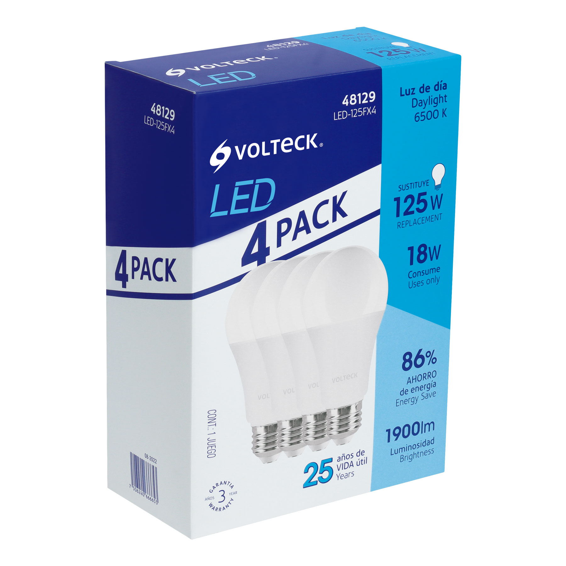 Pack de 4 lámparas LED A19 18 W (equiv. 125 W), luz de día
