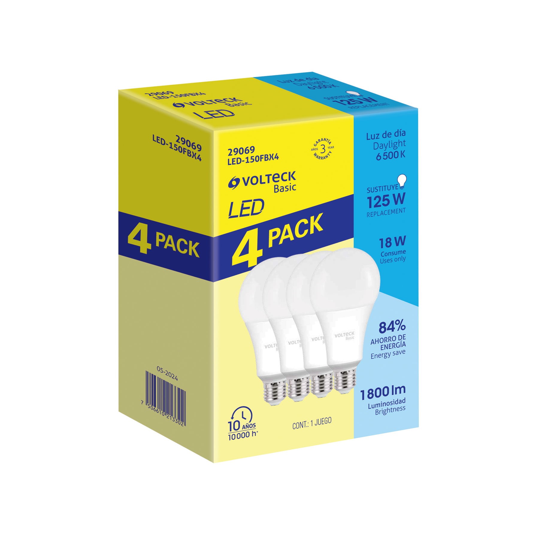 Pack de 4 lámparas LED A19 18 W (equiv. 135 W), luz de día