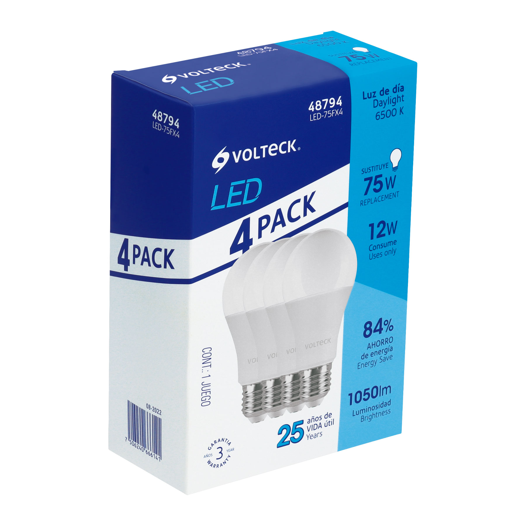 Pack de 4 lámparas LED A19 12 W (equiv. 75 W), luz de día