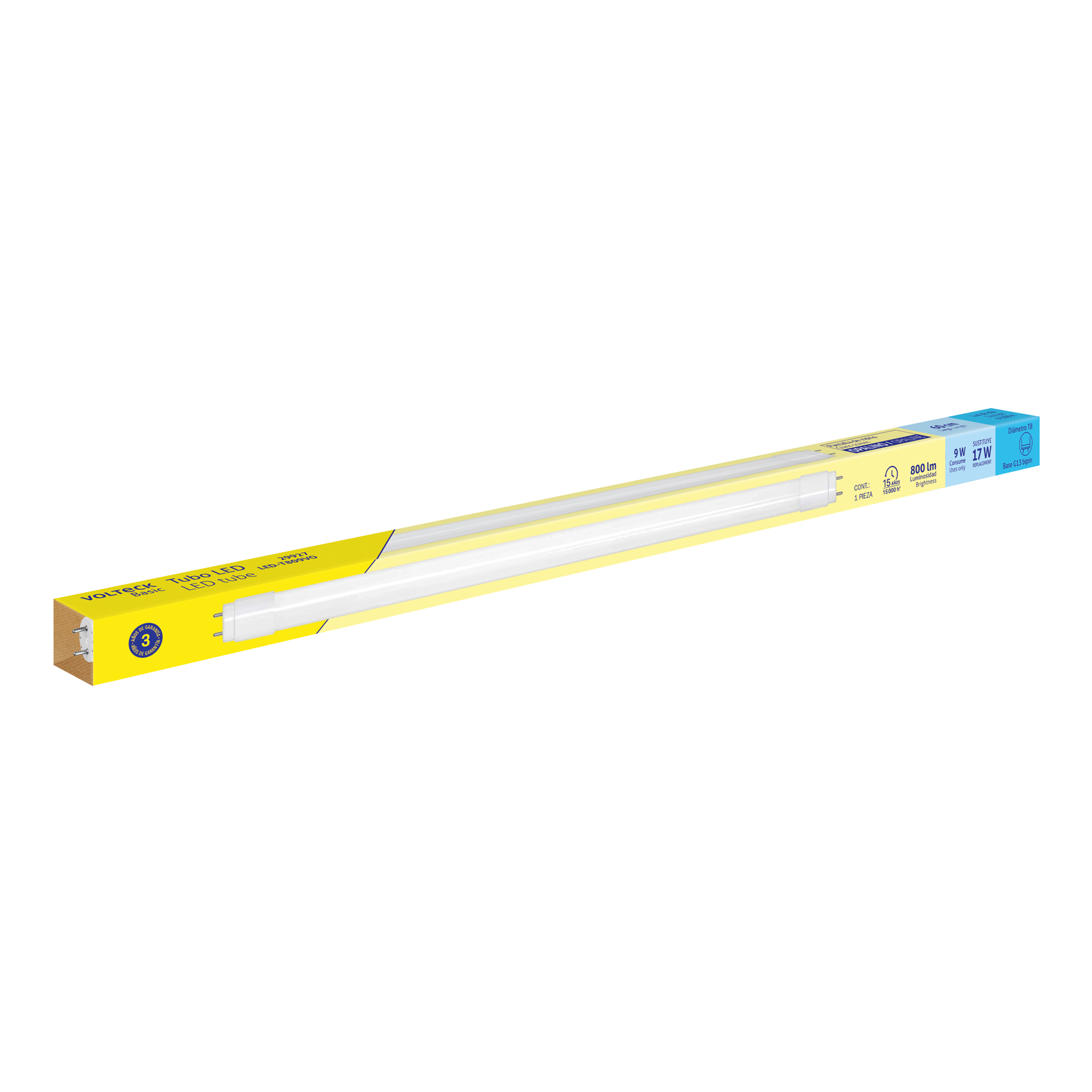 Tubo de LED T8 9 W base G13, vidrio opalino, VOLTECK BASIC - Imagen 4